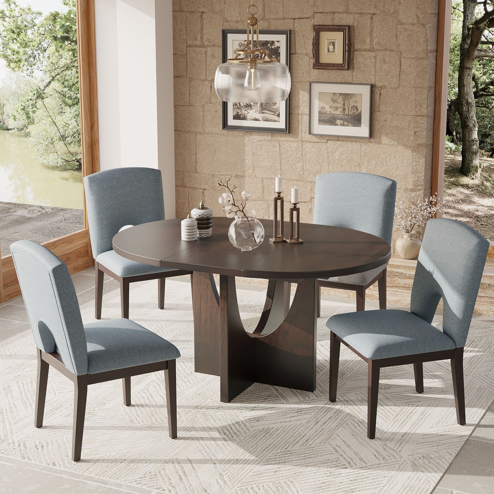 Arlington Contemporary 5-Piece Dining Set in Espresso with Gray Chairs