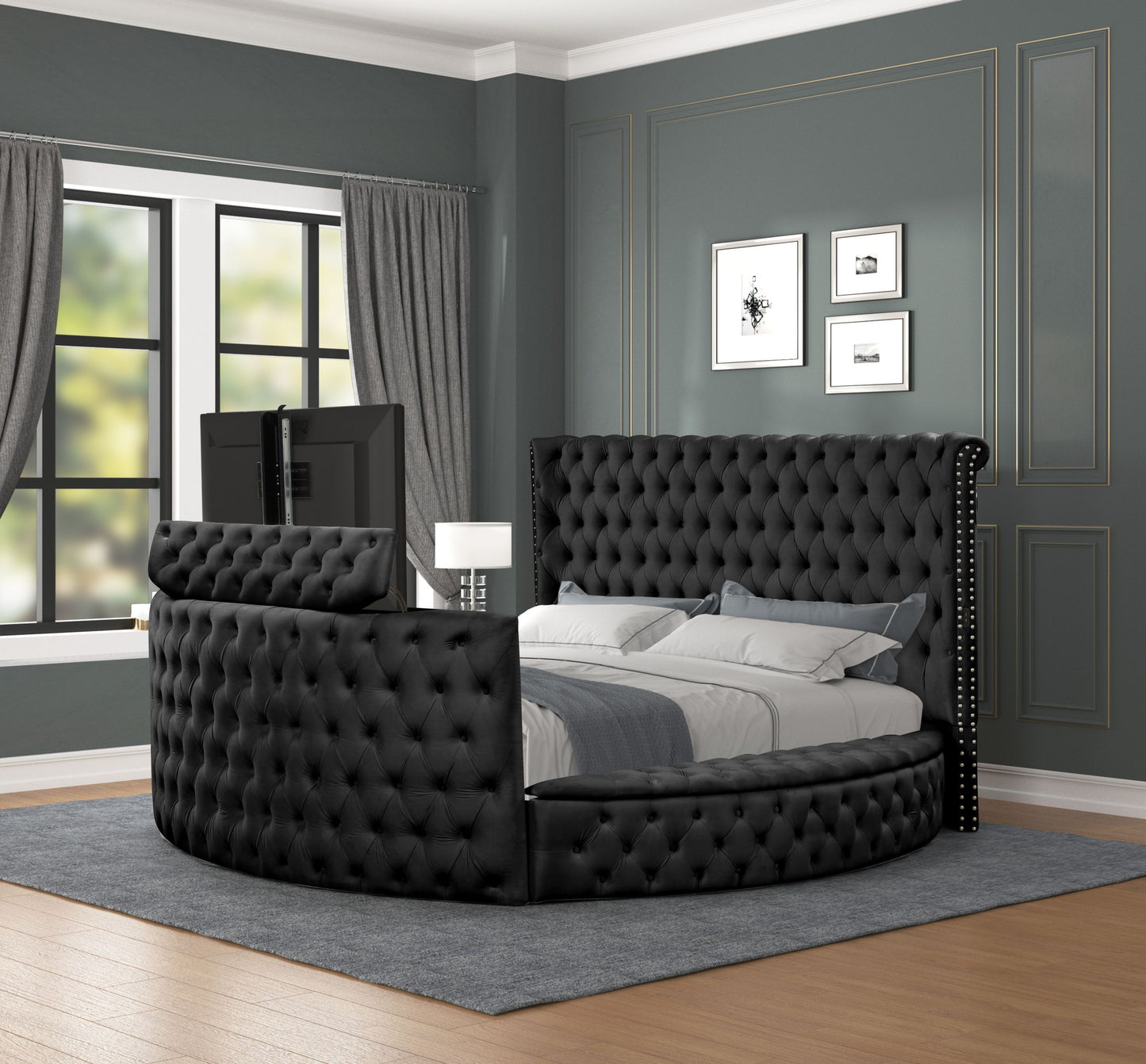 Maya Modern Style Crystal Tufted King Bed Made with wood in Black