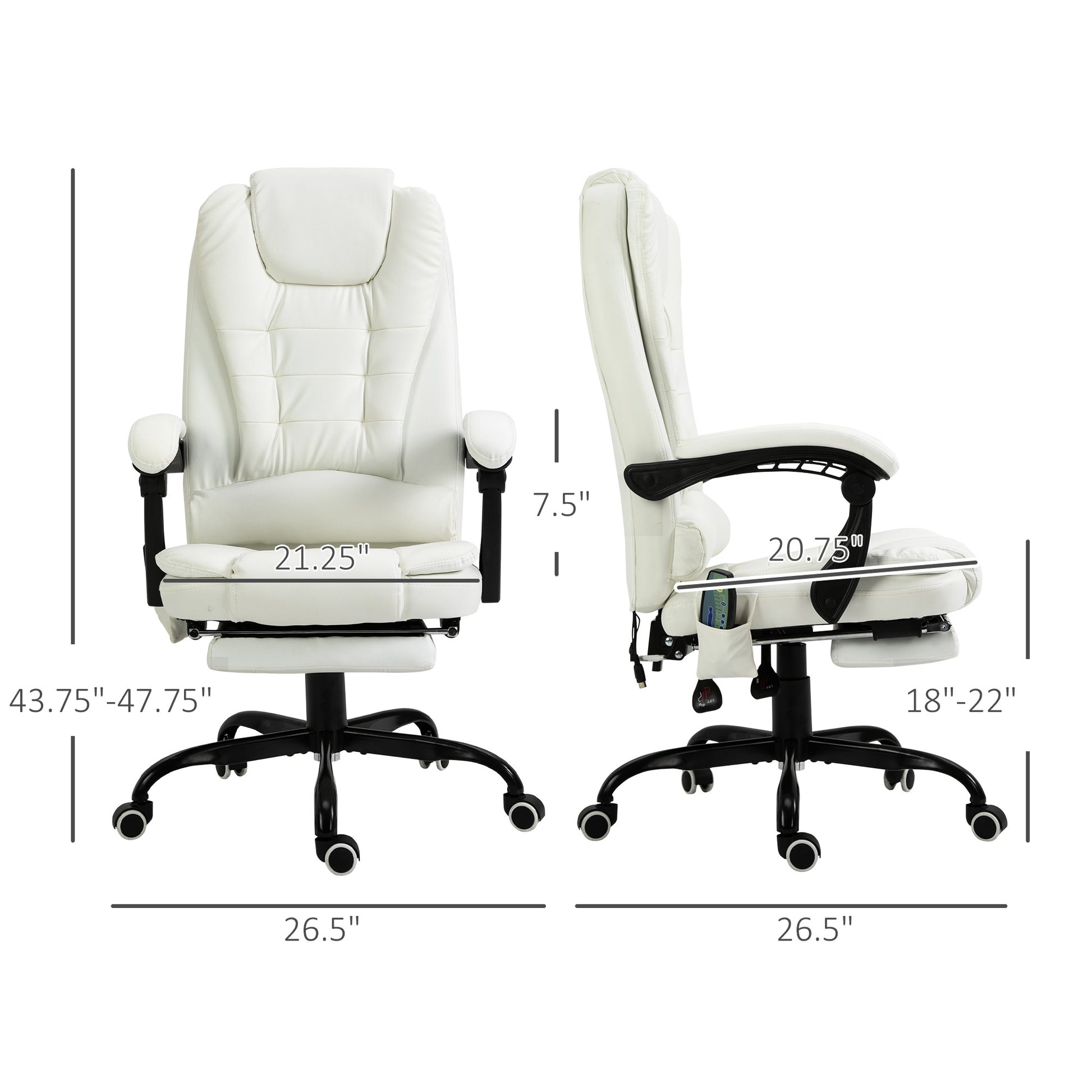 Rhoswen PU Leather Office Chair with Massage, White