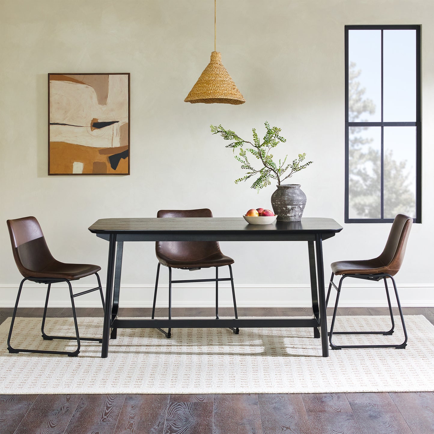 Marlene Mid-Century Modern Modern Dining Table with Trestle Base, Black Ash Veneer