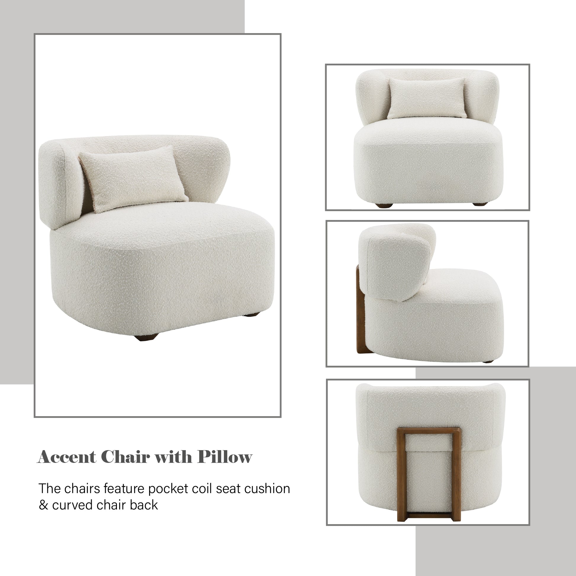 Darius Beige Boucle Accent Chair with Toss Pillow