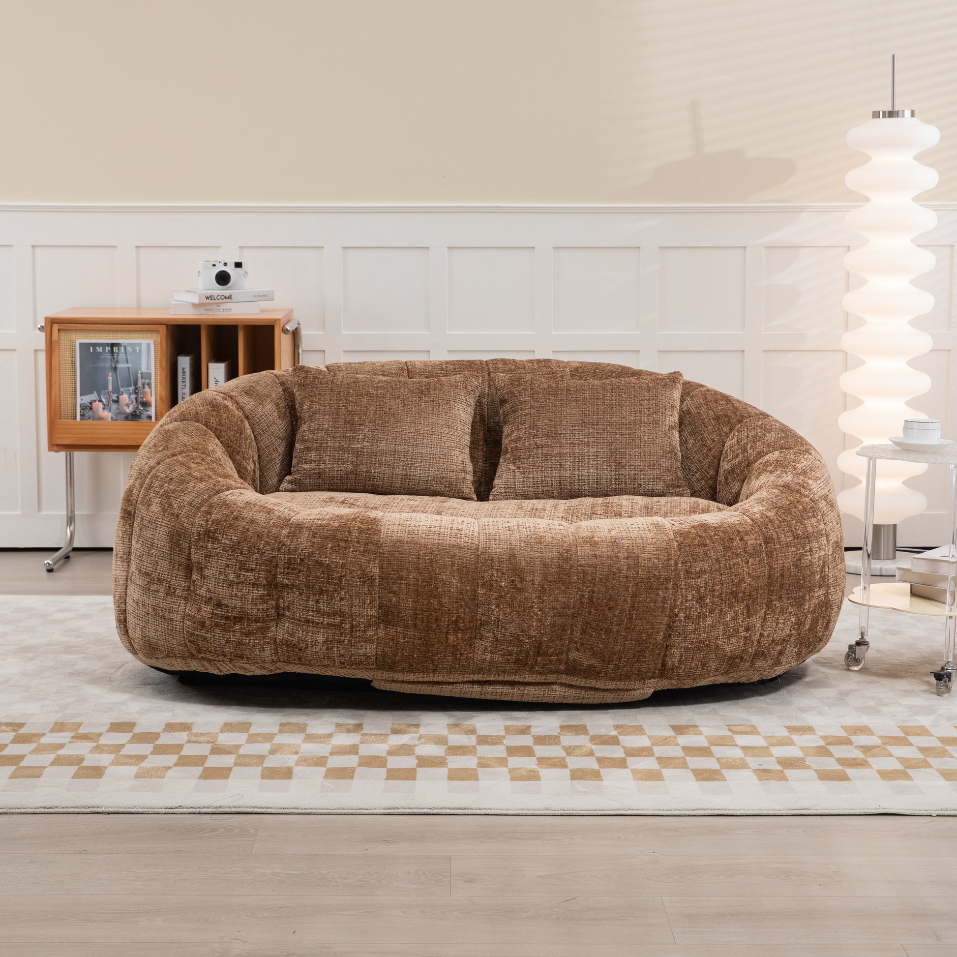 Coolmore Versatile Elegance Coffee Chenille High-Back 2 Seater Bean Bag Sofa for Indoor & Outdoor Relaxation