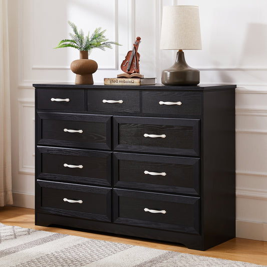 Brant Transitional 9-Drawer White Dresser, Black