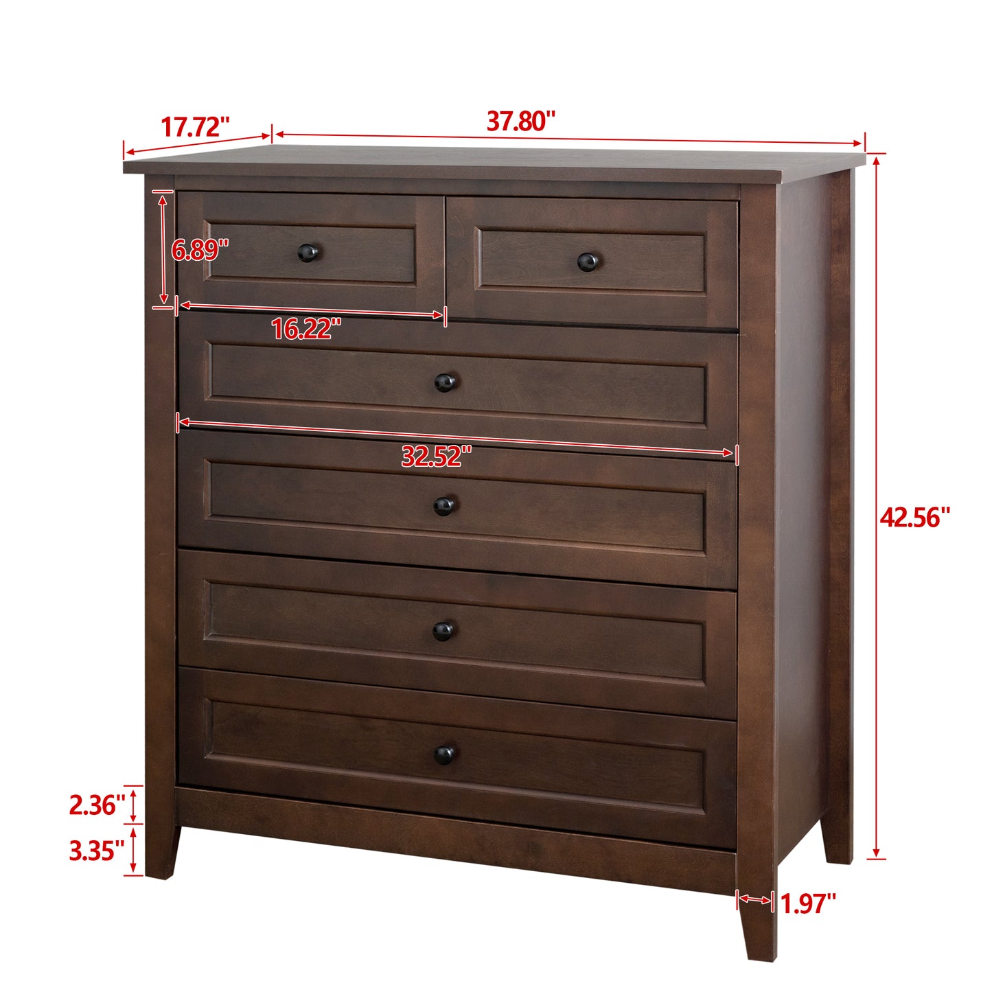 Emory 6-Drawer Solid Wood Chest, Auburn