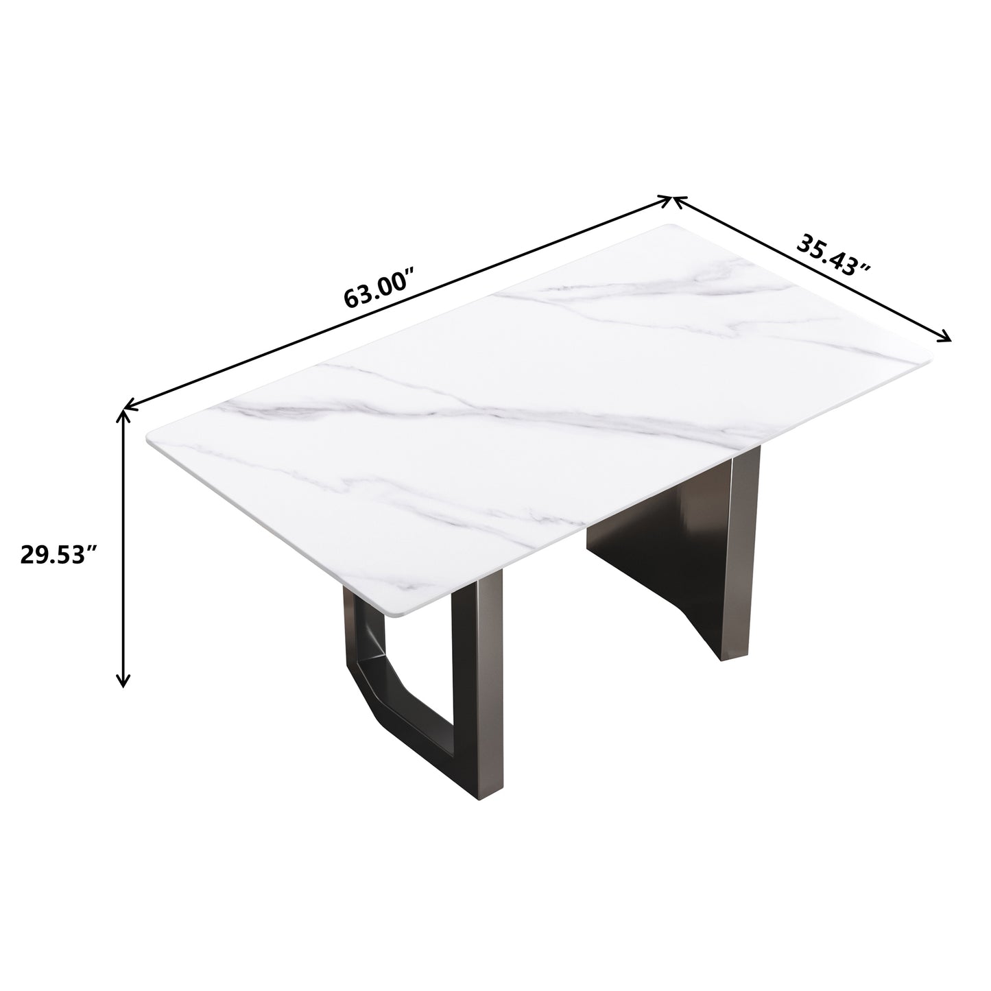 Nyx 63" Modern Sintered Stone Dining Table, White & Black