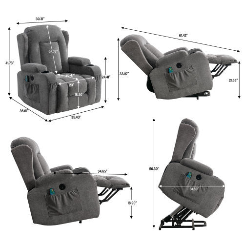 Whitlea Power Lift Recliner with Infinite Position, Heat, & Massage, Gray