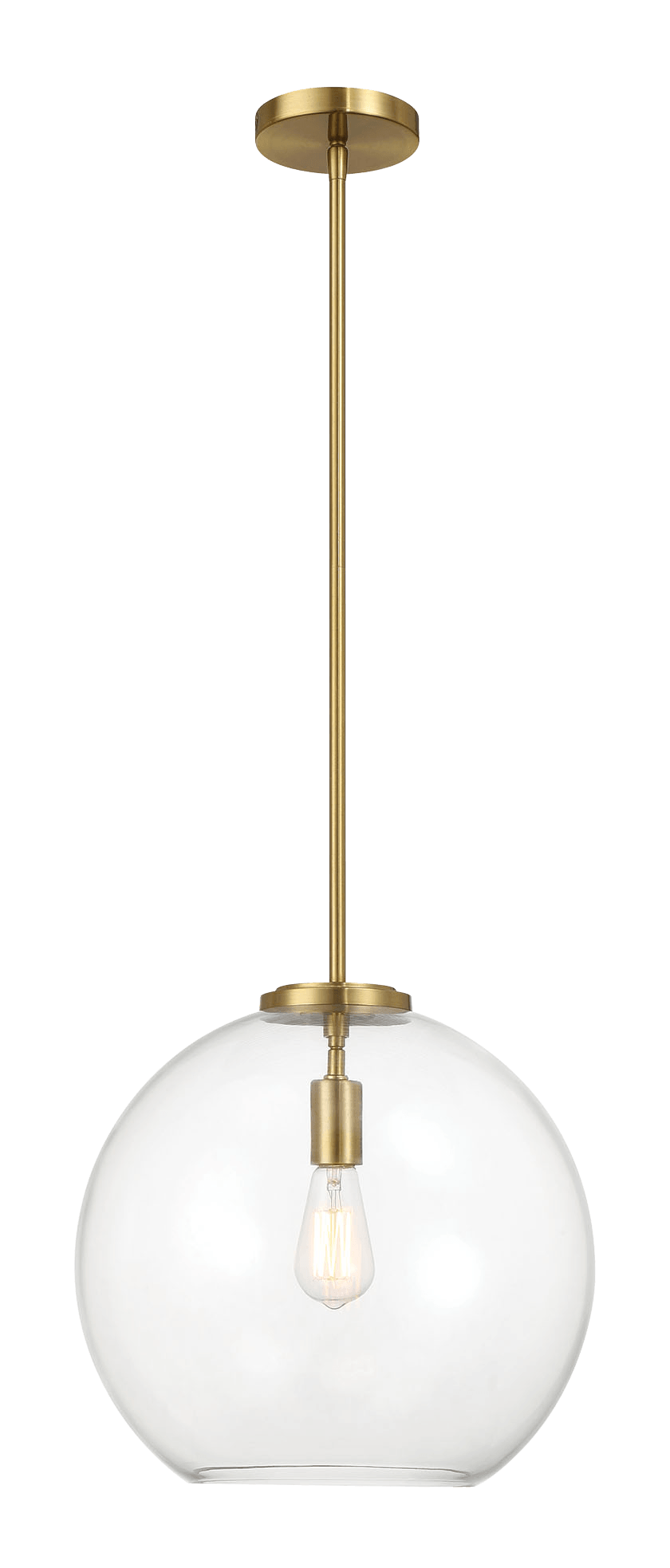 Gleam Single Light Pendant Lamp With Clear Globe Glass - Satin Brass