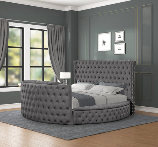 Maya Modern Style Crystal Tufted King Bed Made with wood in Gray