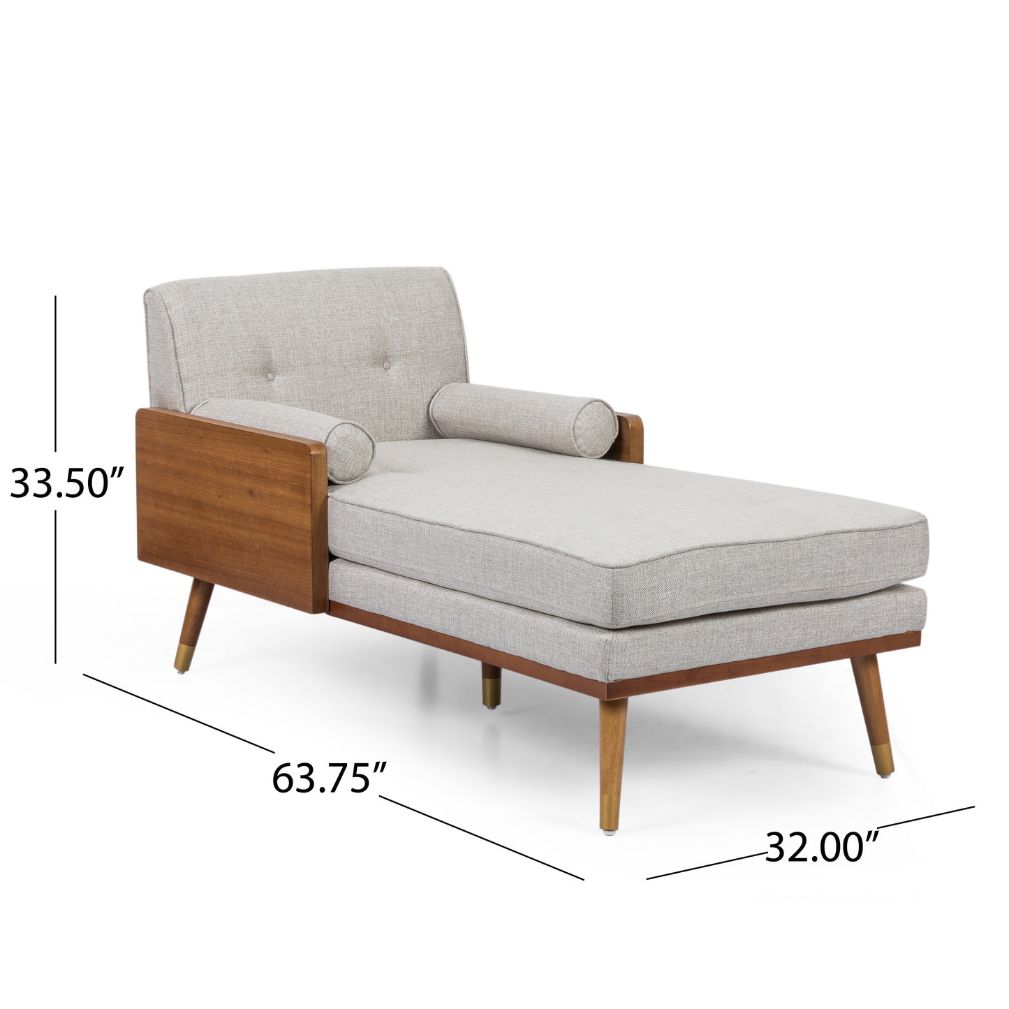 Romilly Mid-Century Modern Chaise Lounge, Beige & Walnut