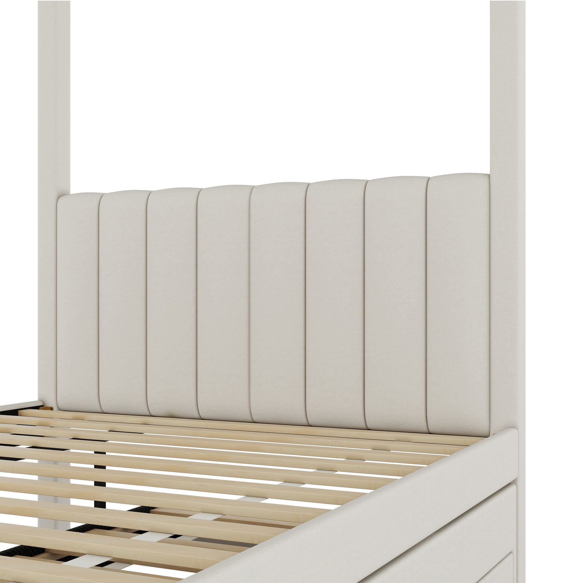 Nami Canopy Platform Bed with Trundle and Three Storage Drawers, Beige