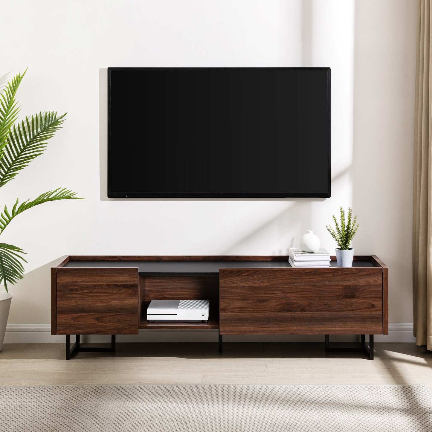 Vanessa Contemporary Low-Profile TV Stand for TVs up to 65 inches – Dark Walnut