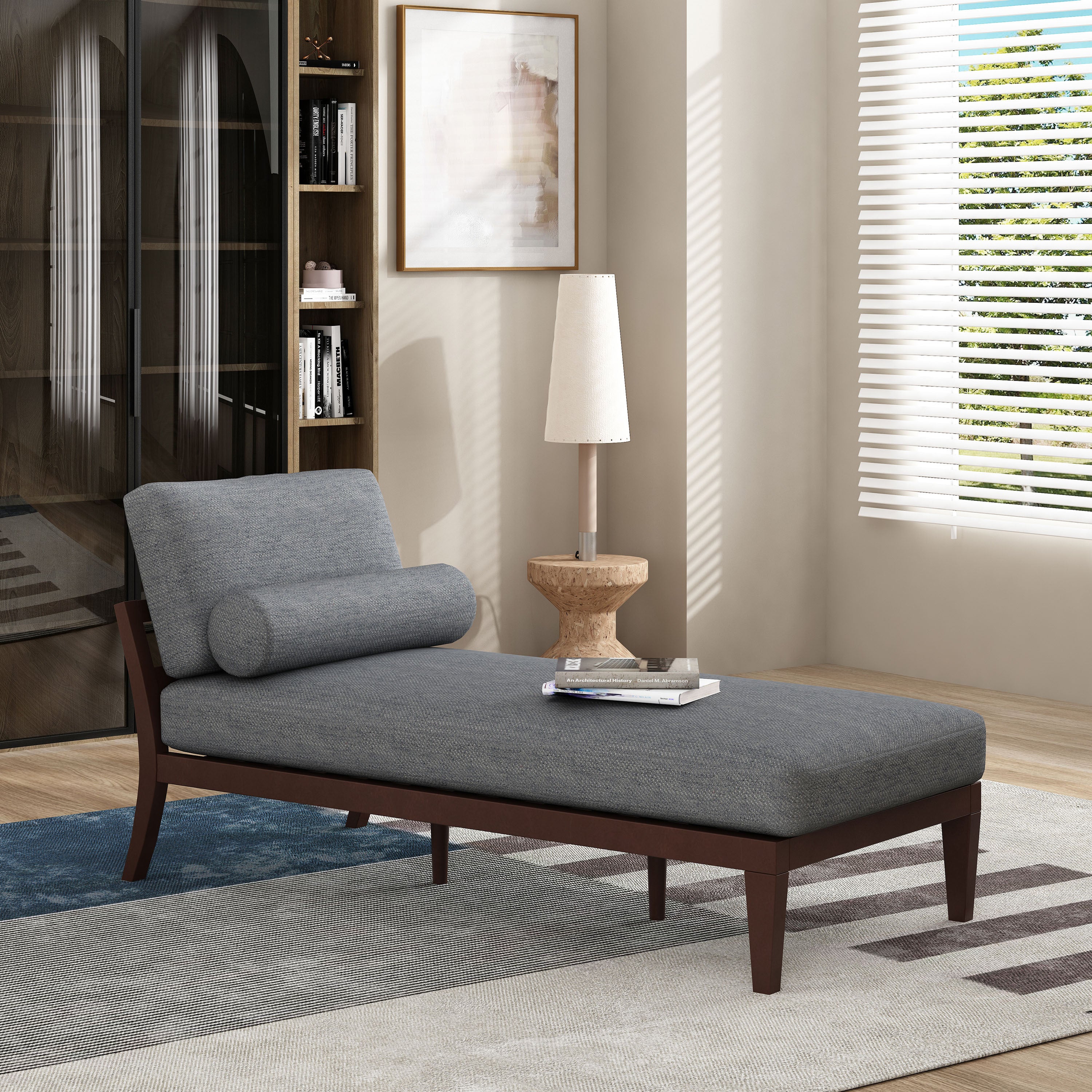 Lucille Mid Century Modern Chaise Lounge Gray Brown Finally Home Furnishings LLC