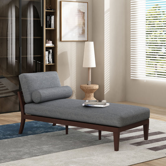 Lucille Mid-Century Modern Chaise Lounge, Gray & Brown