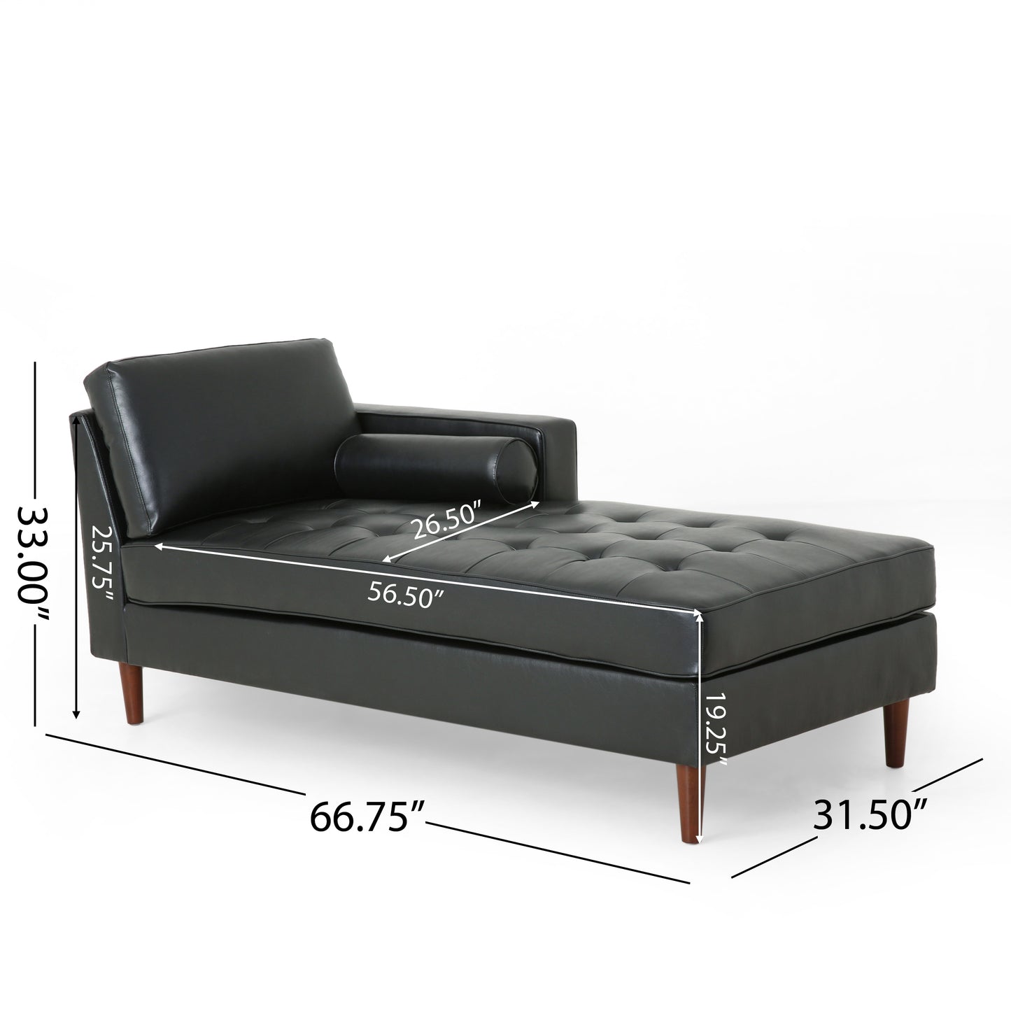 Pearl Modern PU Leather Chaise Lounge with Peg Legs, Black