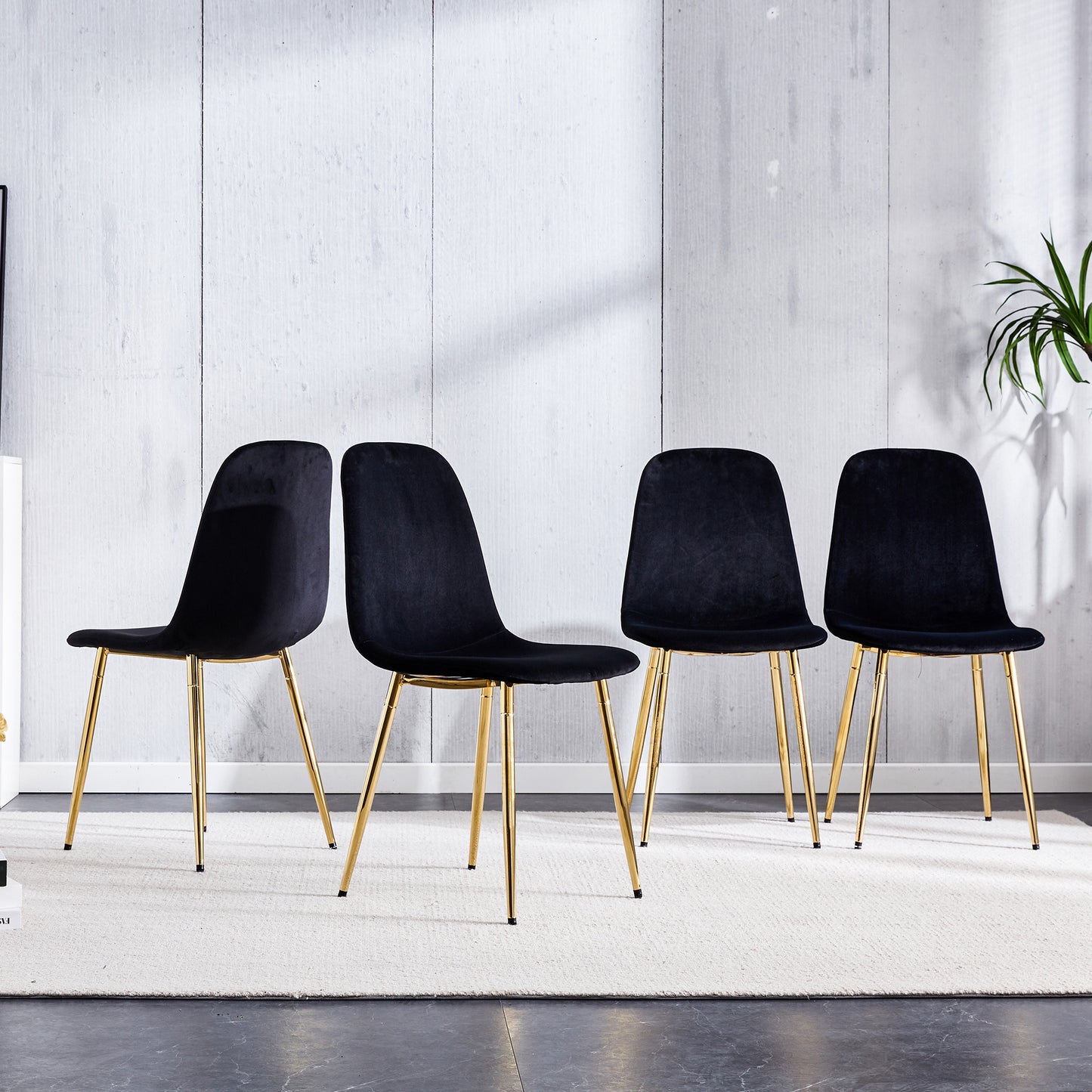 Amelia Modern Dining Side Chairs in Black Velvet & Gold Set of 4