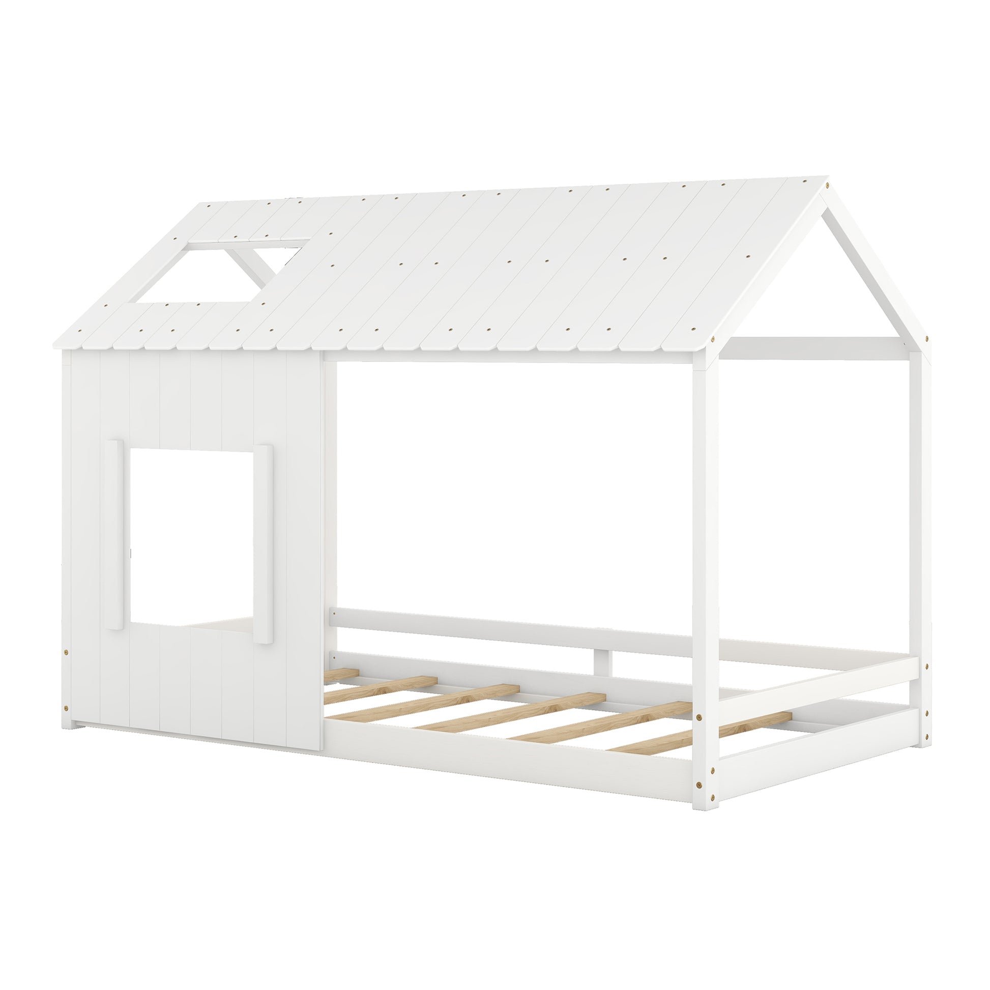 Twin Size House Bed with Roof and Window - White Old SKU: WF296897AAK