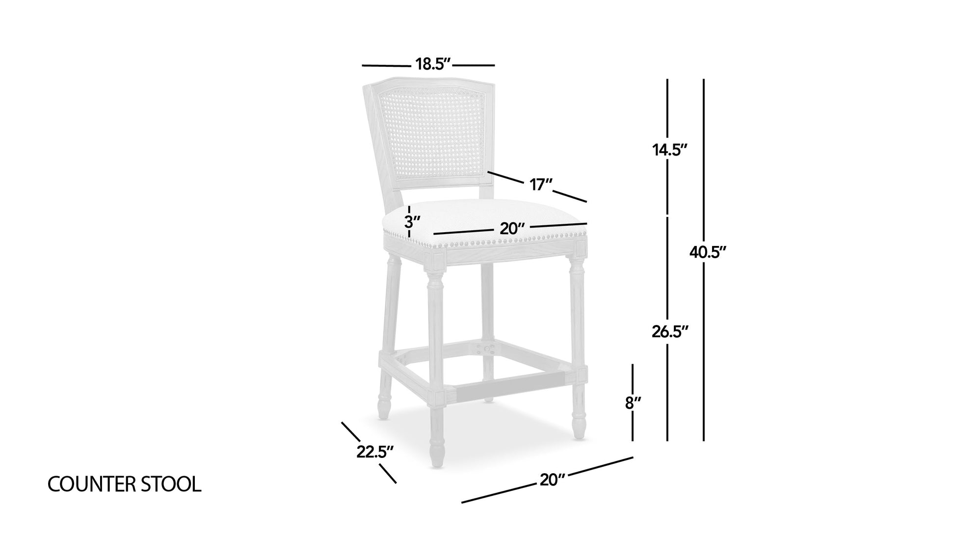 Alouette Rattan High Back Armless Counter Height Bar Stool, Weathered Grey