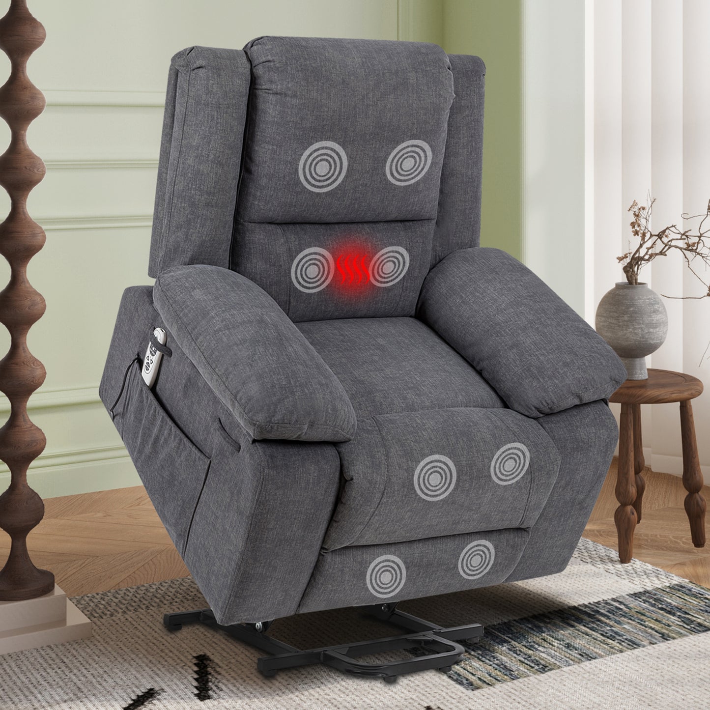 Elgen Power Lift Recliner with Massage & Heat, Dark Gray