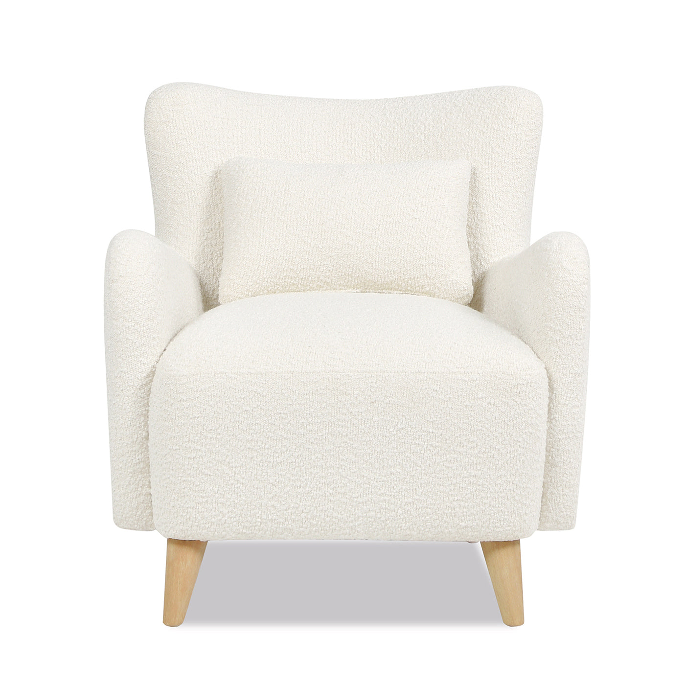 Lune 30' Curved Arm Accent Chair with Lumbar Pillow, Ivory White Boucle