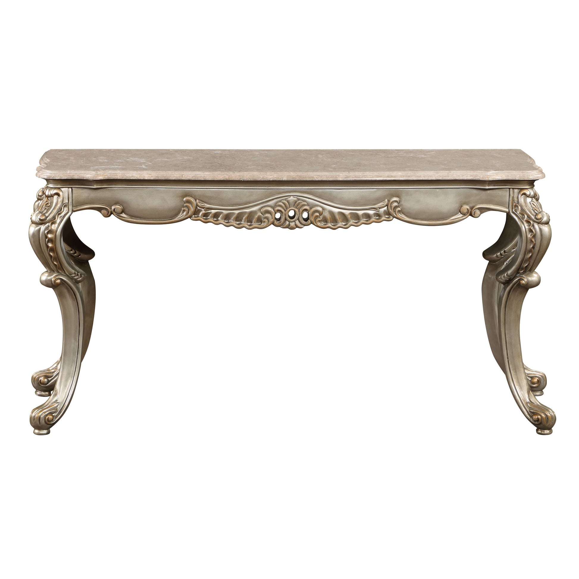 ACME Miliani Sofa Table, Natural Marble & Antique Bronze Finish LV01785