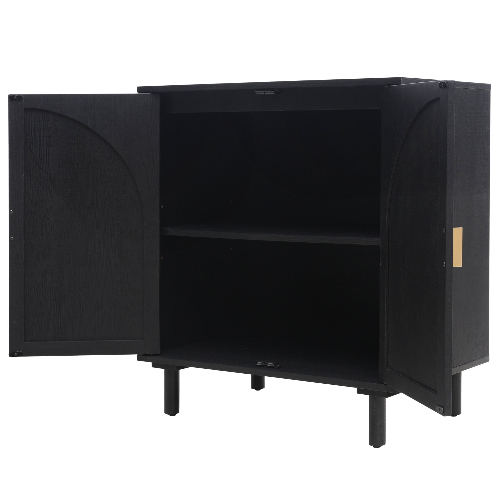 Rune Mid-Century Modern Cabinet with Rattan Doors, Black