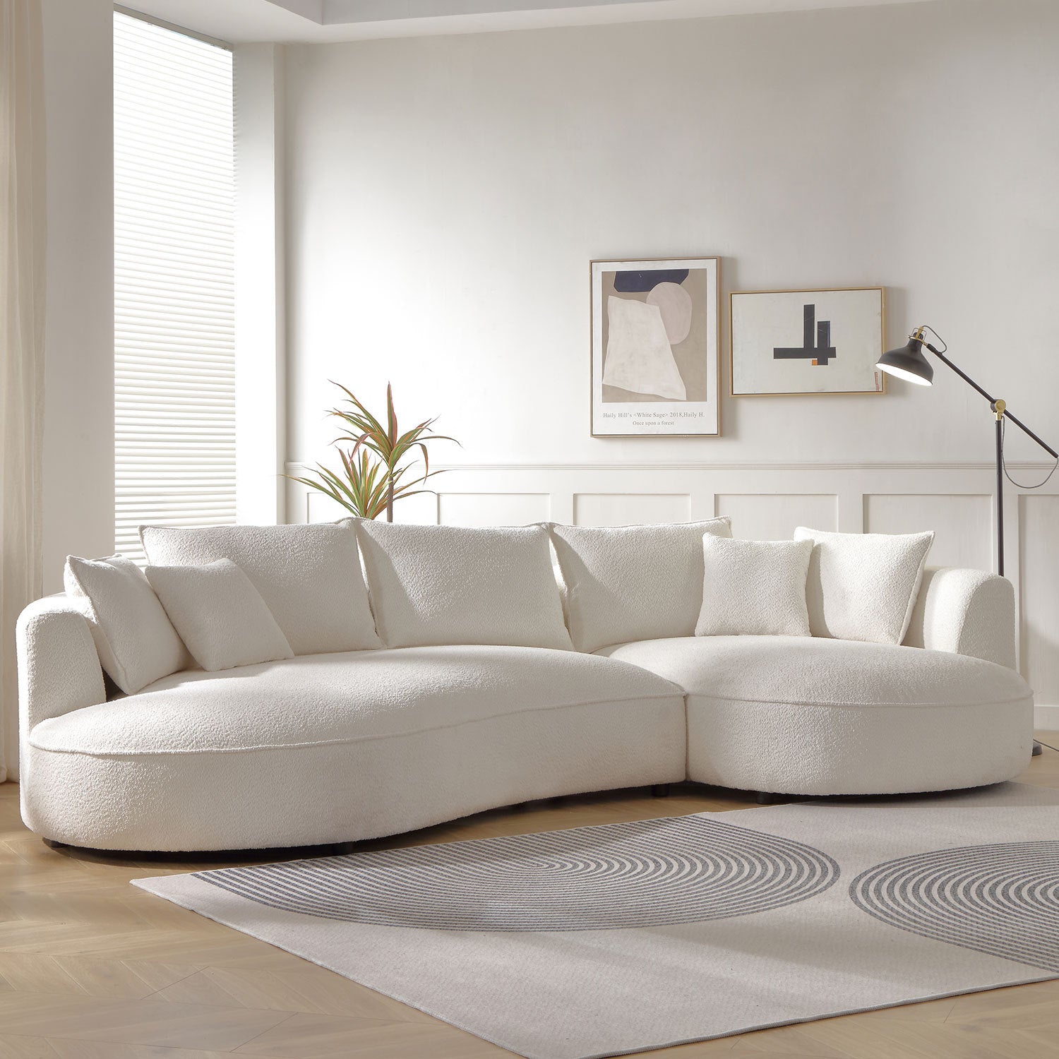 Mireya Modern Beige Boucle Upholstered Cloud Sectional, Beige