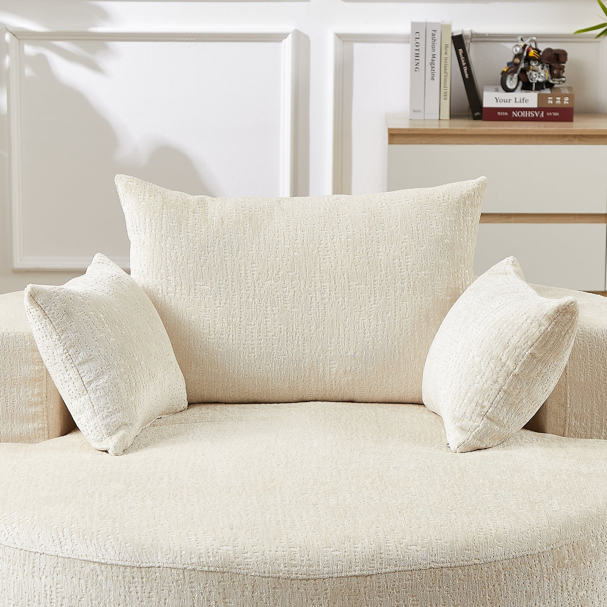 Fluffy Comfort: 55'' Chenille Beige Sponge Modern Sleeper Chair for Any Space