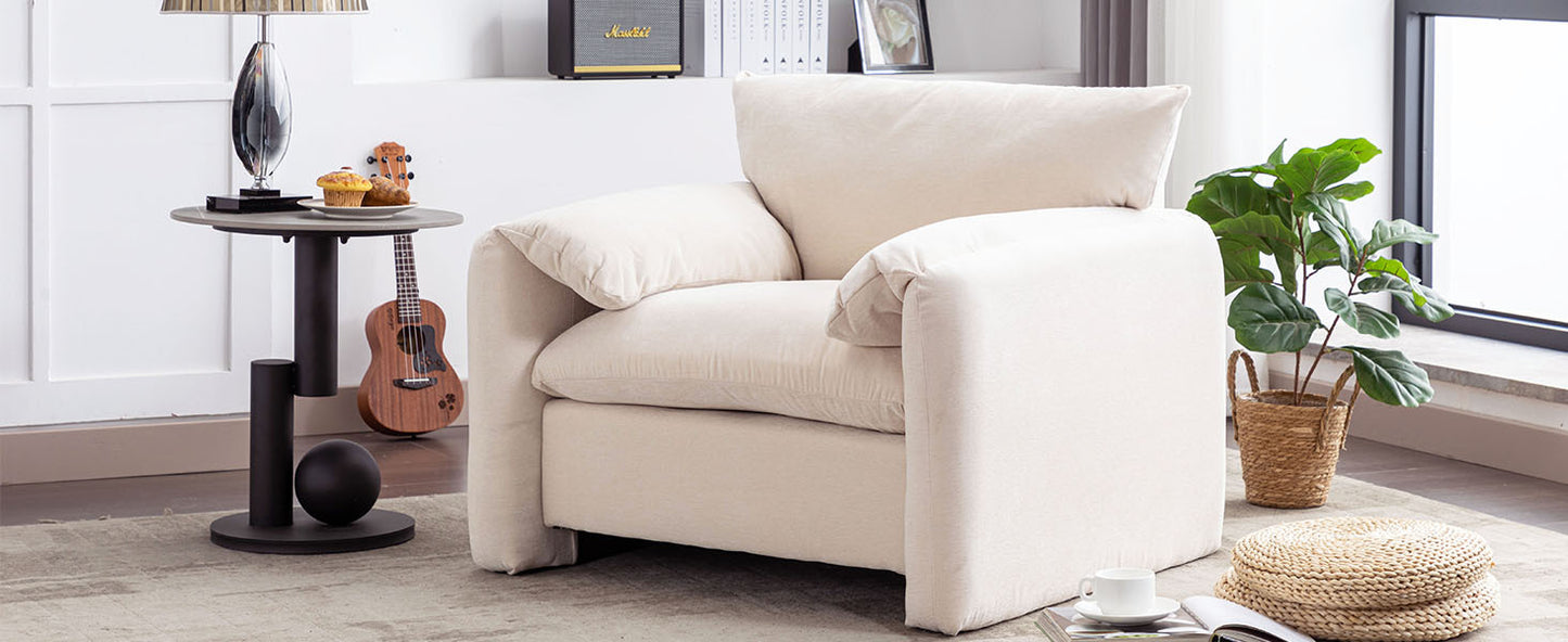 Verla Modern Oversized Chenille Upholstered Armchair, Cream