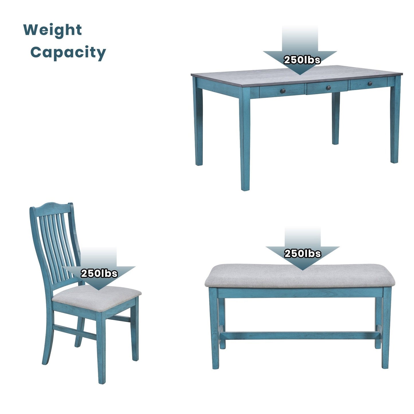 Brooklyn Mid-Century Modern 6-Piece Dining Set, Blue