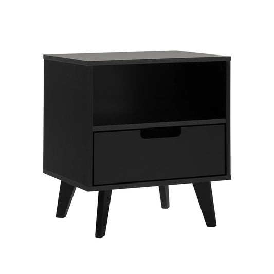 Blanche Modern 1-Drawer Nightstand with Open Cubby – Black