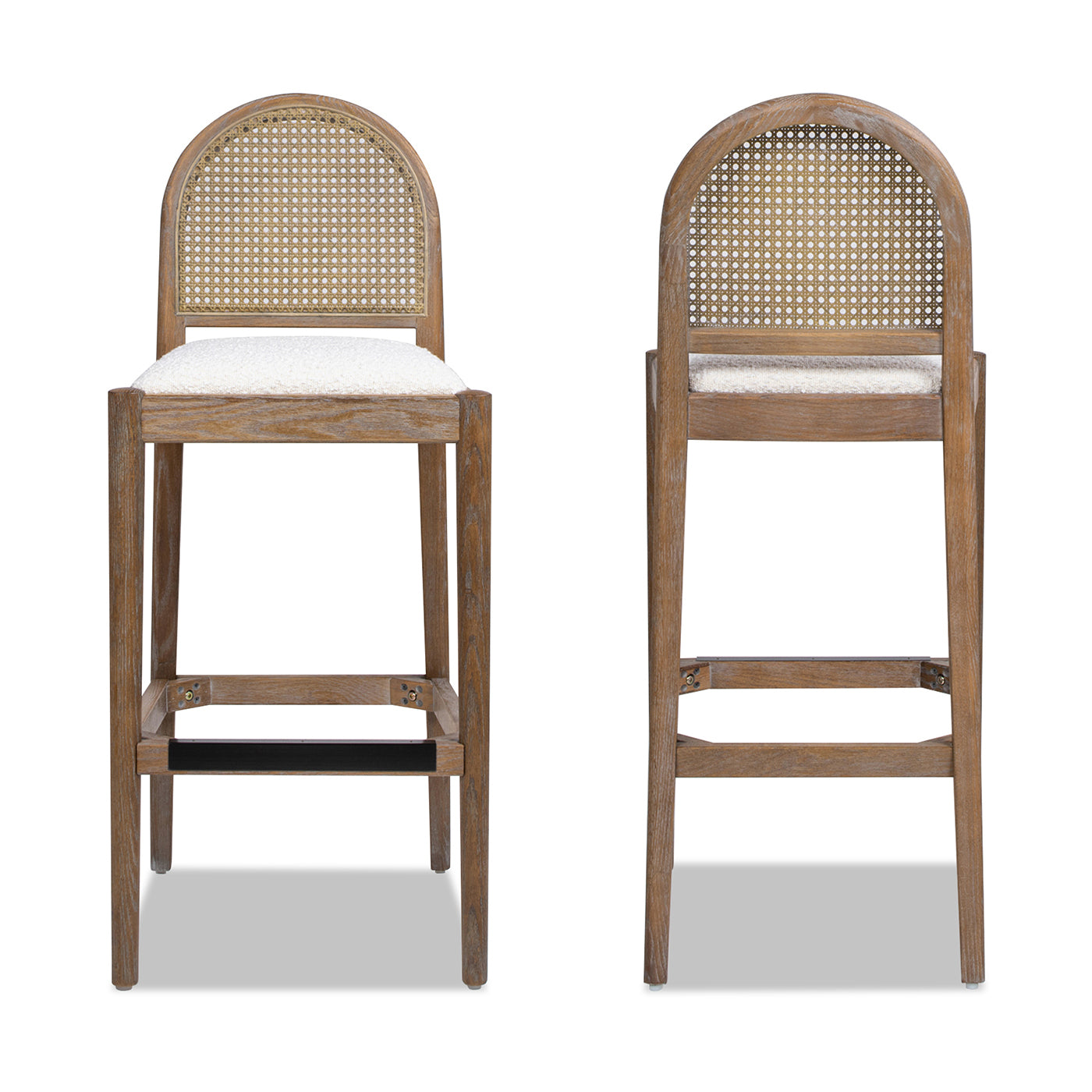 Briseis 30.5' Curved Back Cane Rattan Bar Stool, Set of 2, Ivory White Boucle