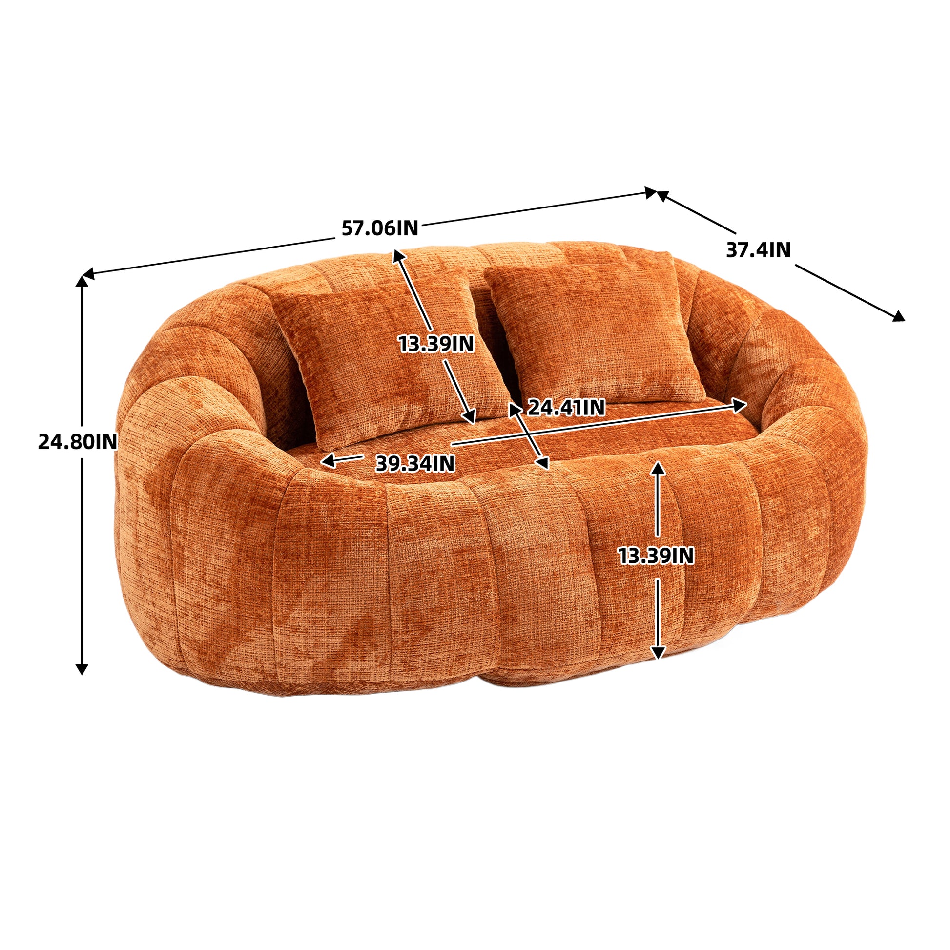 Coolmore Versatile Elegance Orange Chenille High-Back 2 Seater Bean Bag Sofa for Indoor & Outdoor Relaxation