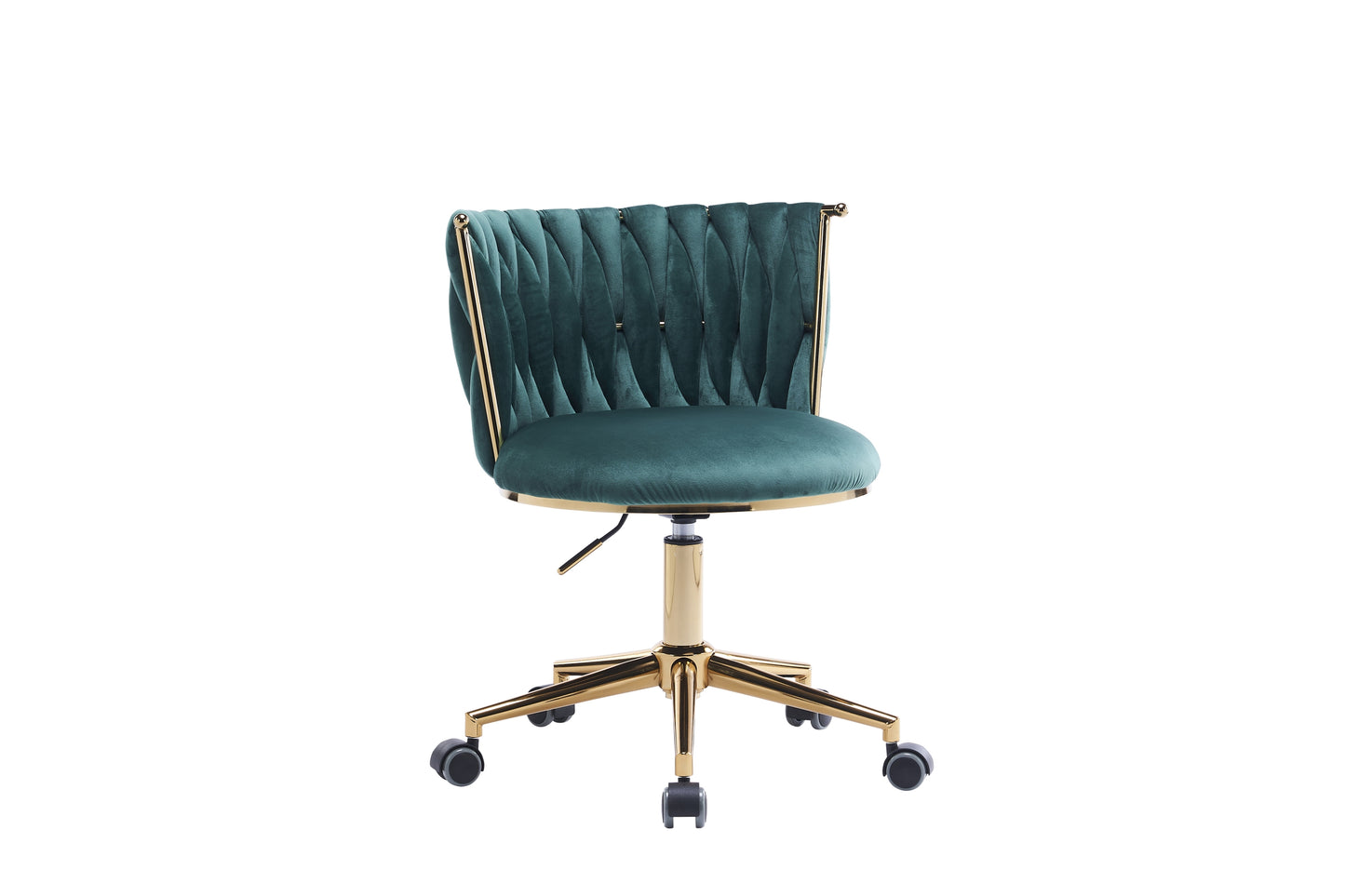 Emme Gold Framed Velvet Office Chair with Gold Base - Emerald