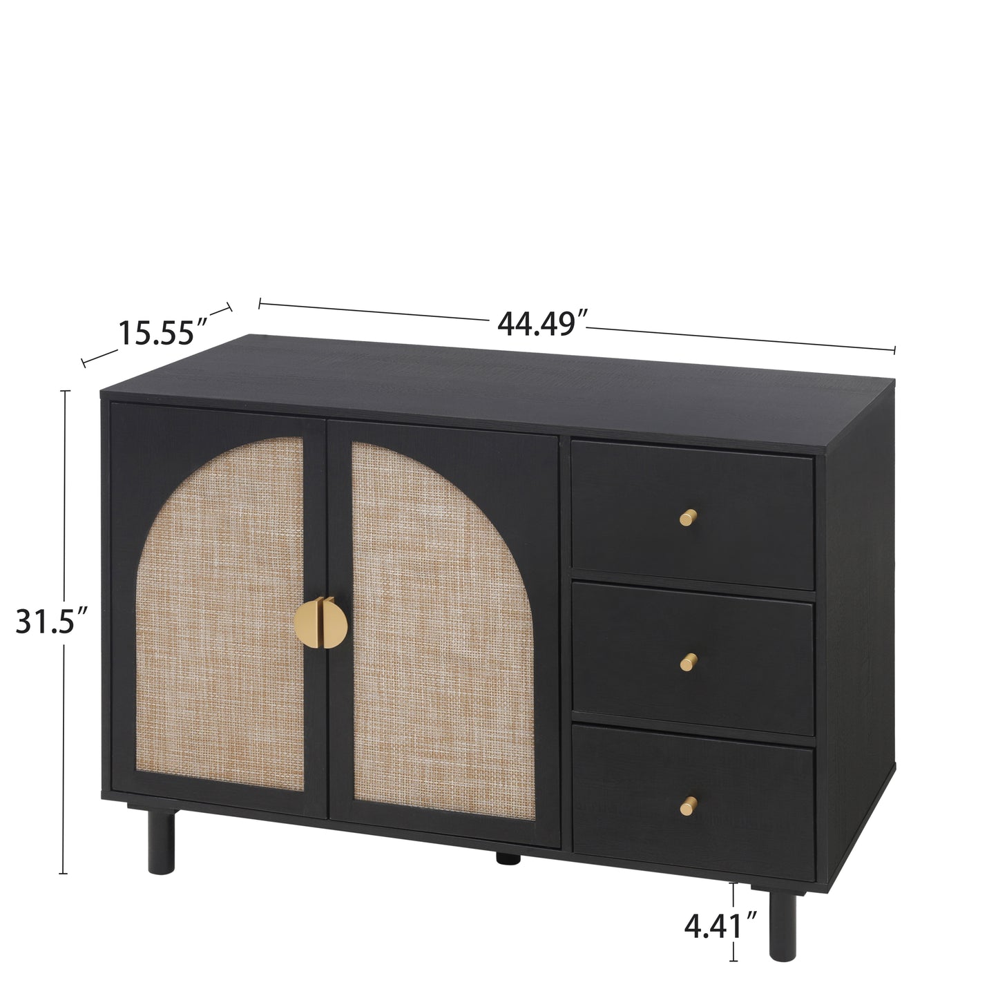 Rune Mid-Century Modern Cabinet with Rattan Doors, Black