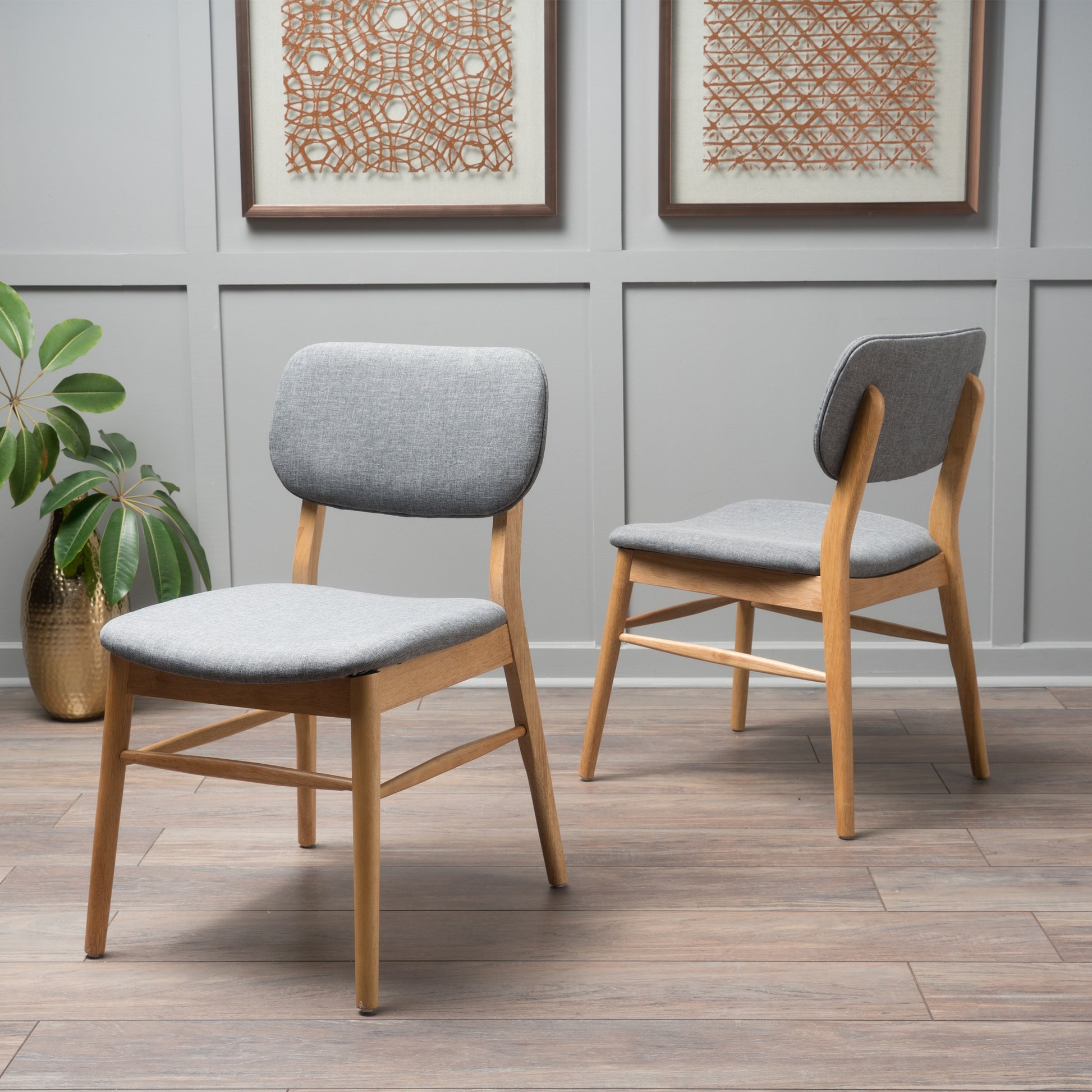 Barbara Mid-Century Modern Linen Side Chairs, Natural & Gray