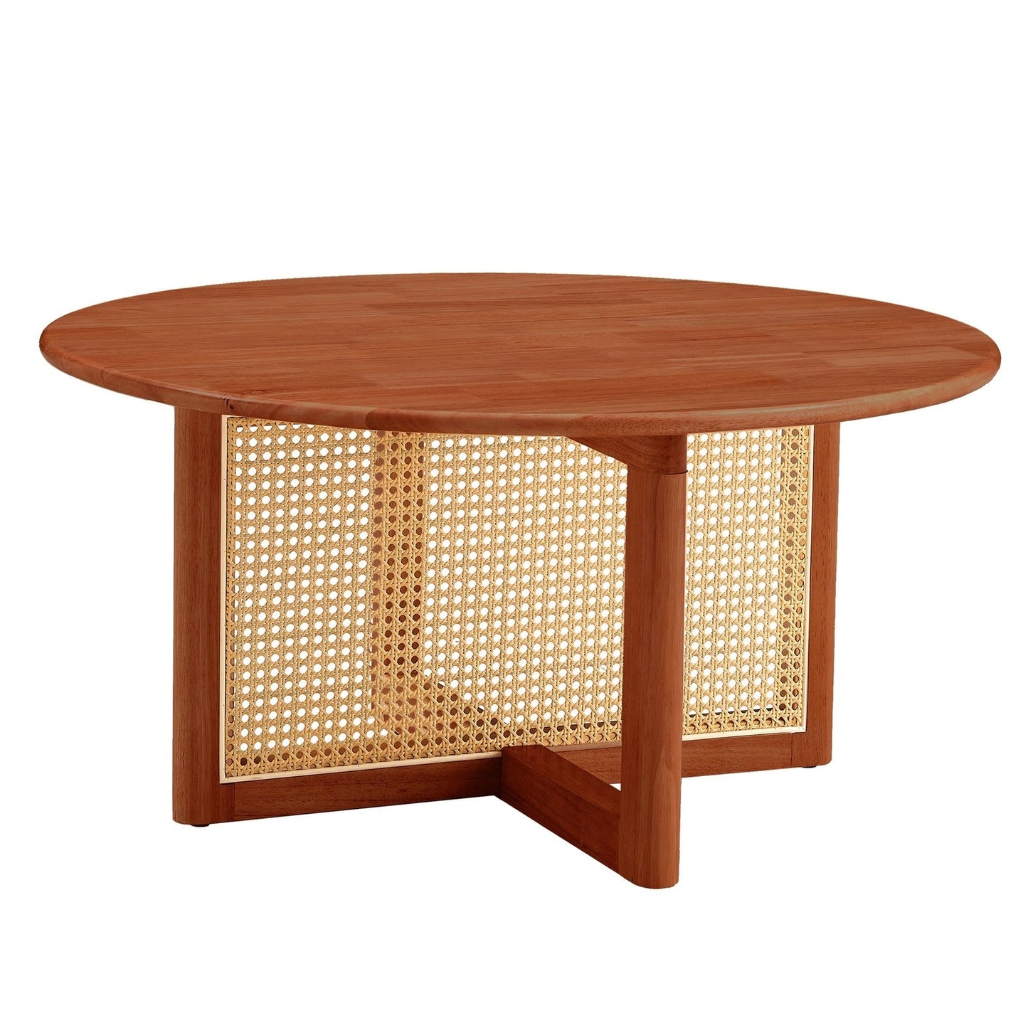 Brent Round Coffee Table with Rattan - Deep Red