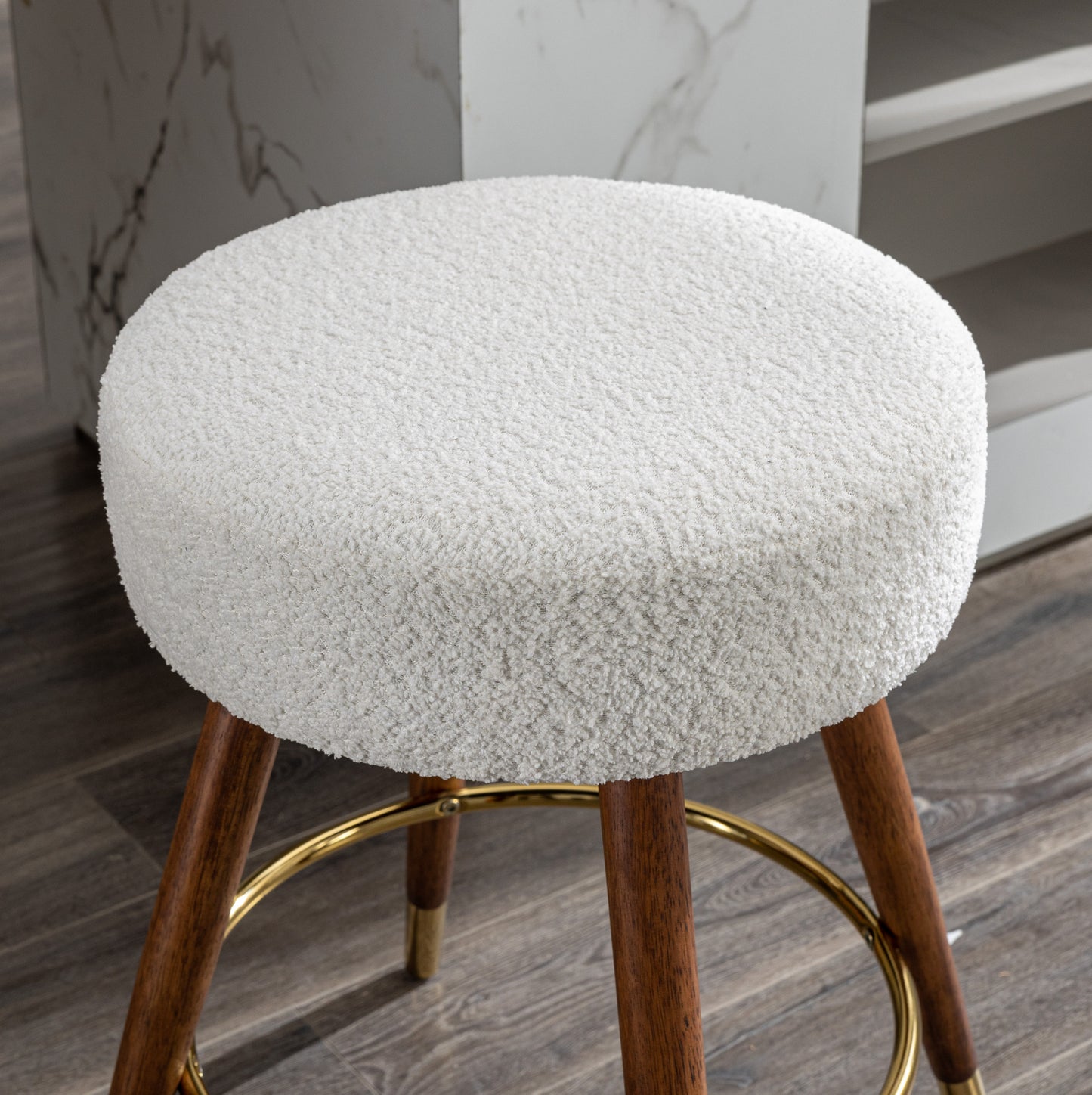 MoMo Boucle Upholstered Counter Height Stool, 360° Swivel