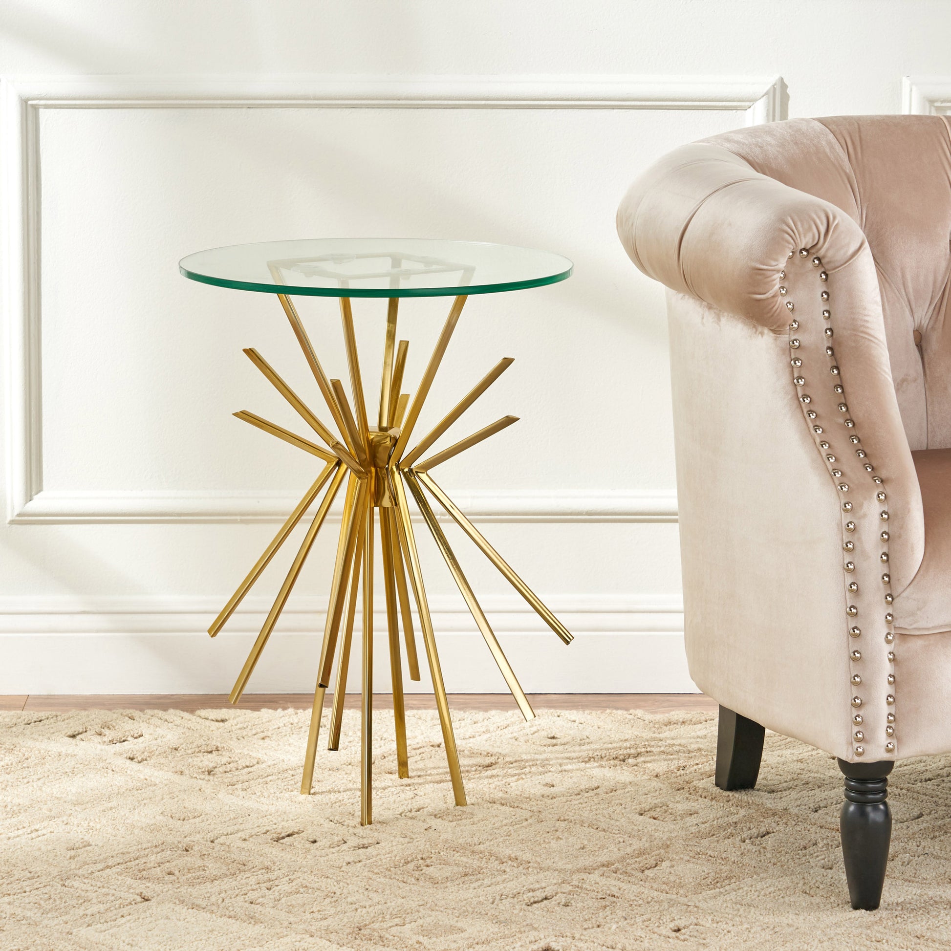 Willow Golden Sunburst Side Table with Glass Top