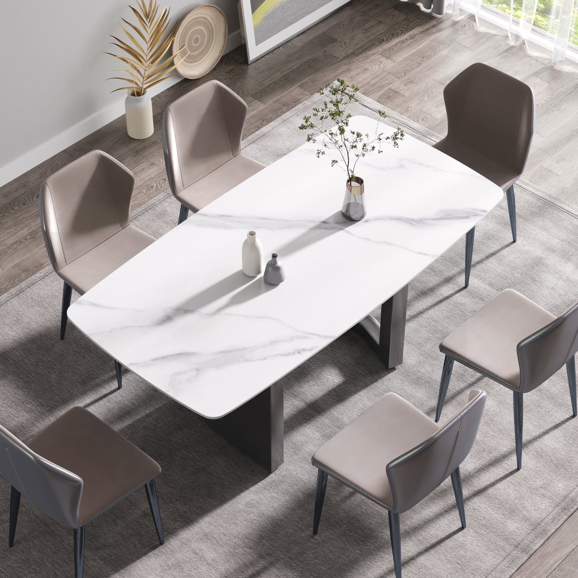 Anthea 70.87"Modern Sintered Stone Dining Table, White & Black