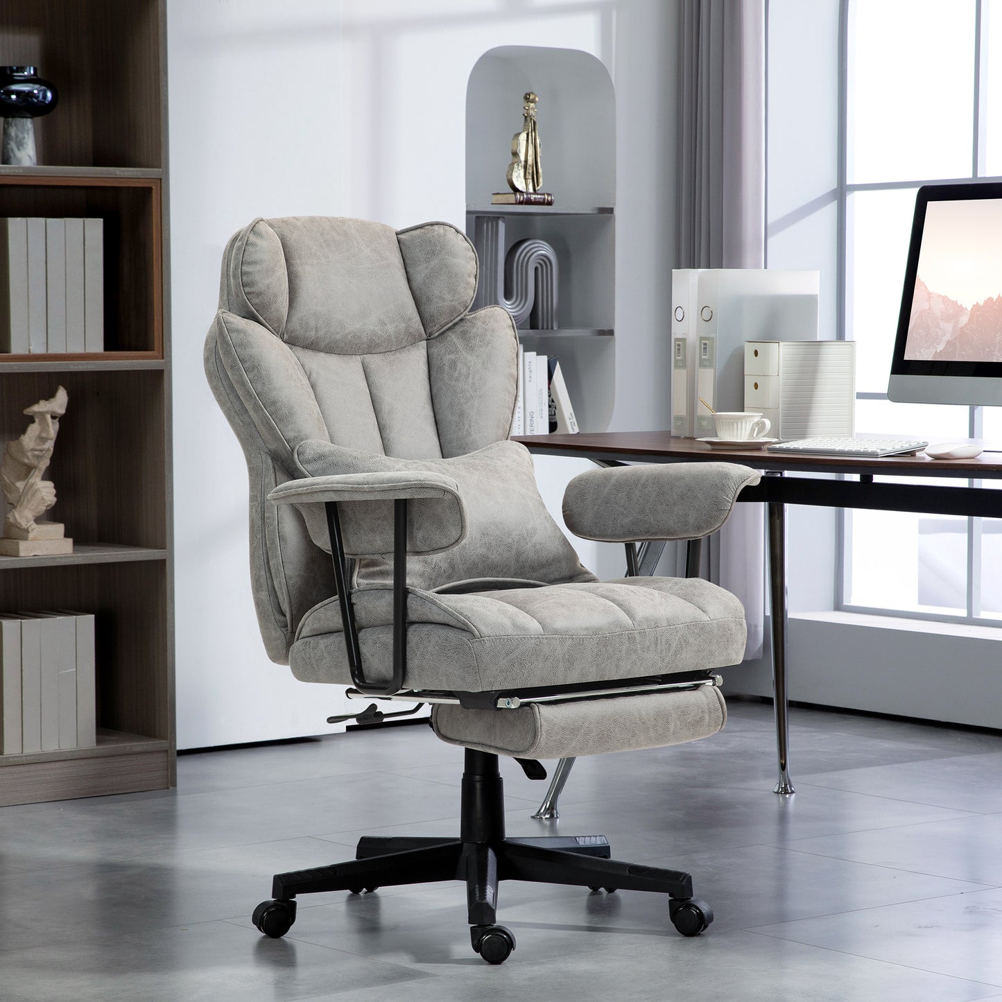 Herbie Big & Tall Microfiber Executive Office Chair with Heat & Massage, Gray