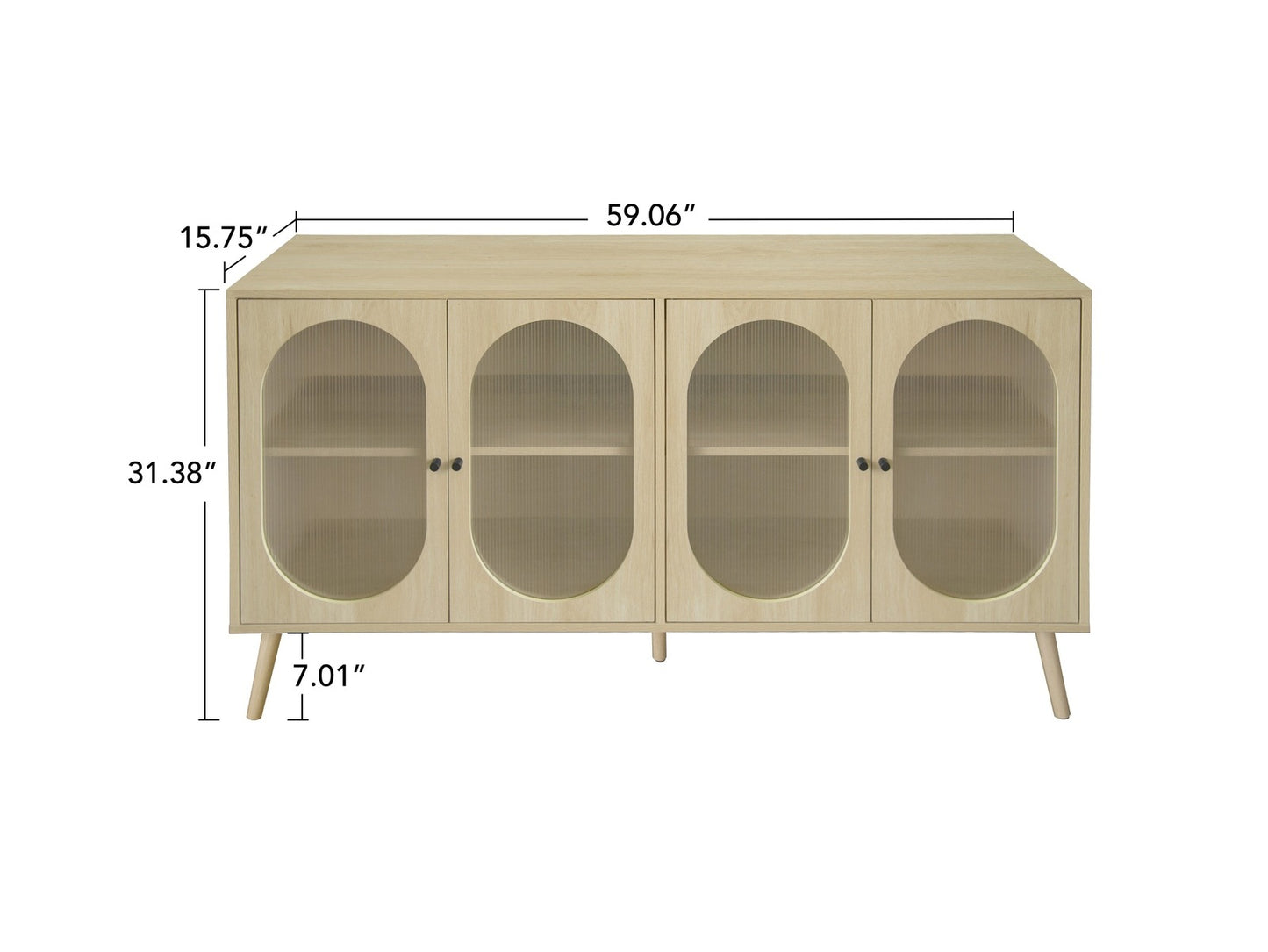 Avery Natural Finish 4-Door Cabinet with Glass Doors