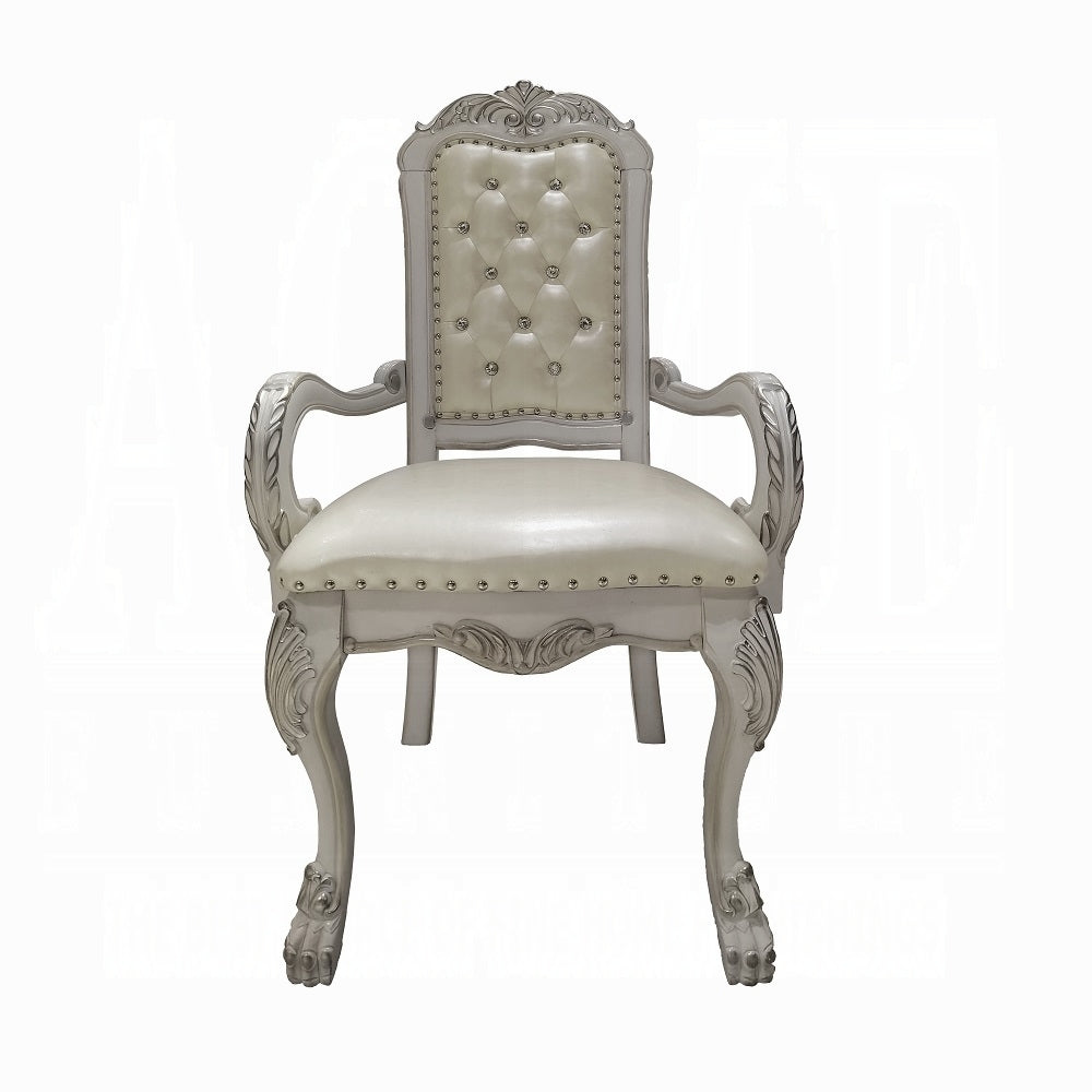 Ivory and Bone White Tufted Arm Chair Set of 2