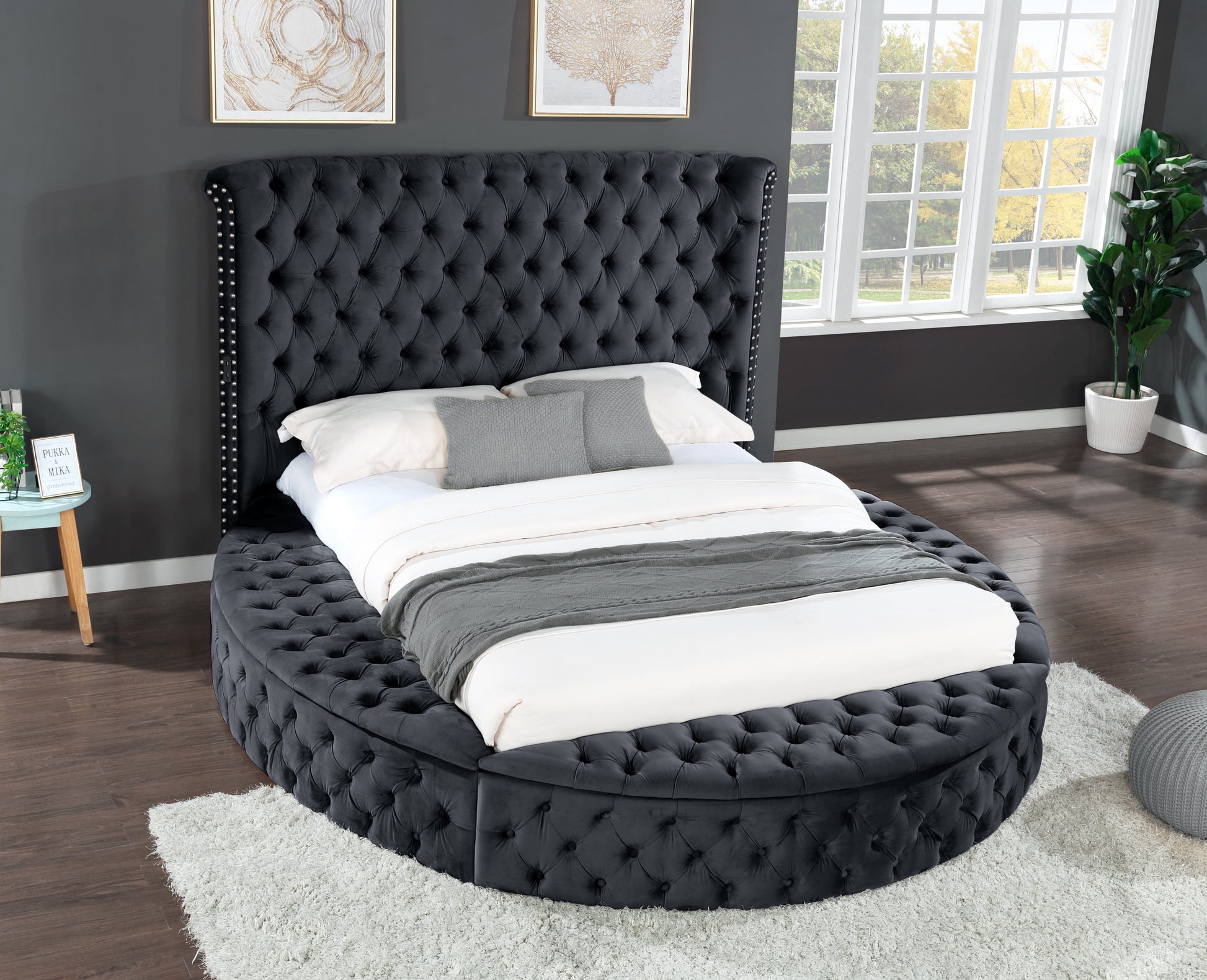 Hazel Contemporary Velvet King Size Storage Bed, Black