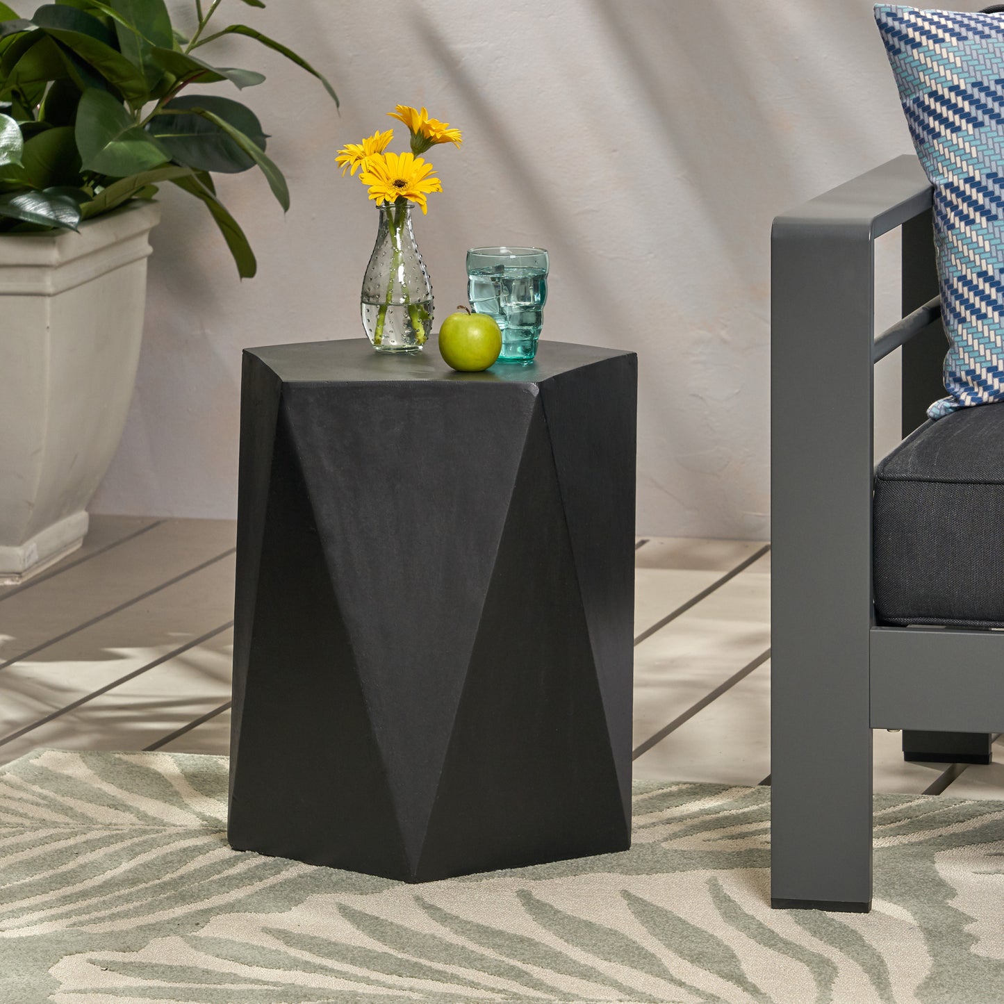 Apollo Modern Concrete Side Table, Black