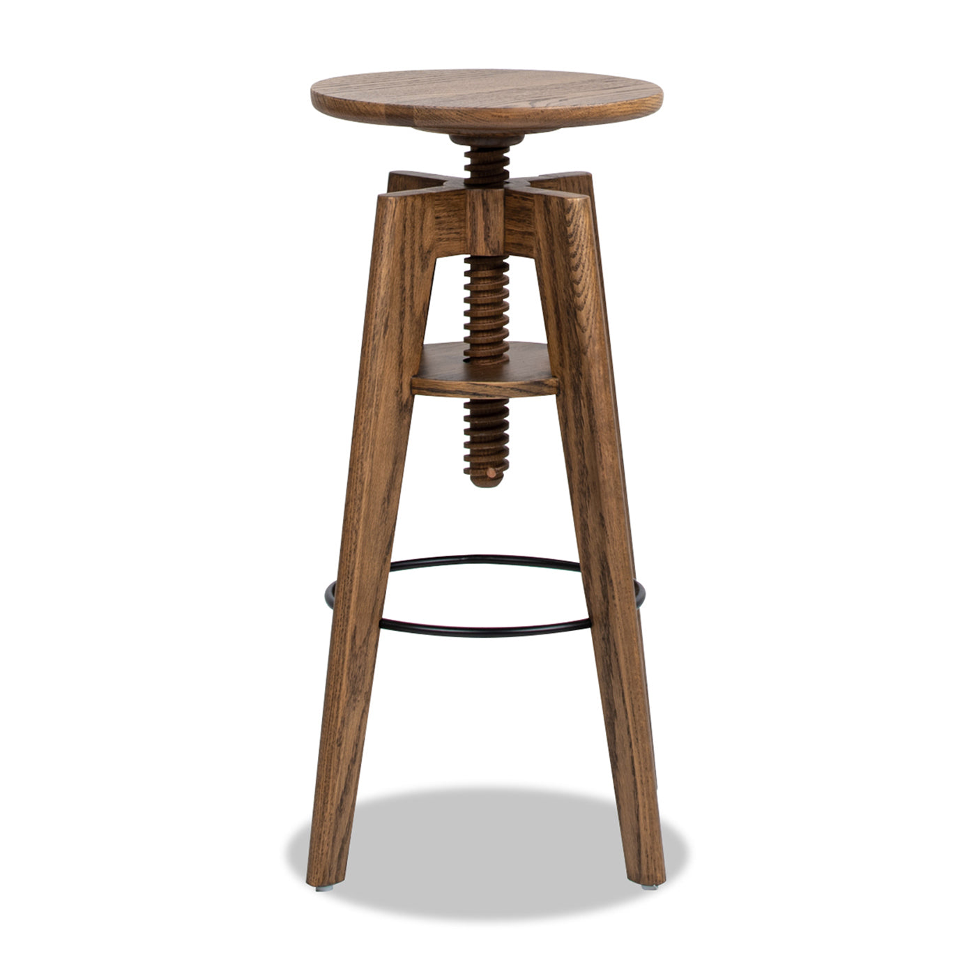 Spencer Minimalist Oak Wood Adjustable Bar Counter Stool, Walnut Brown Oak Wood