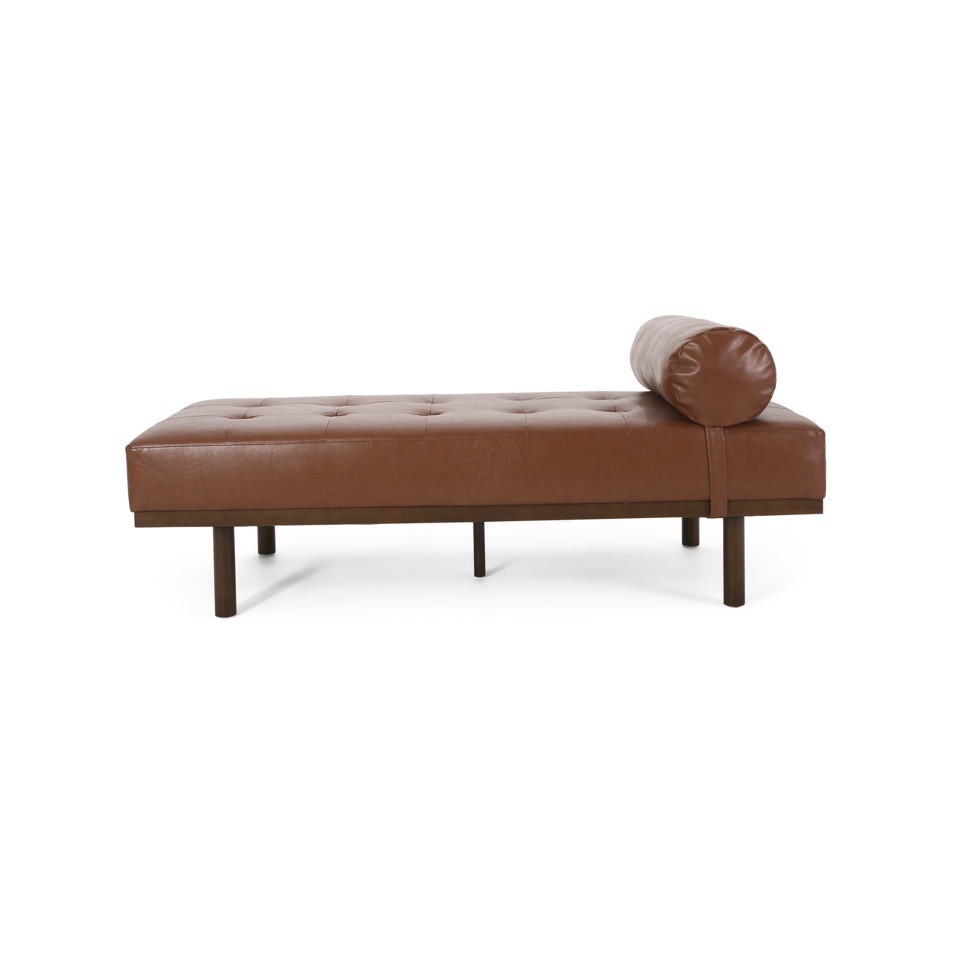 Sylvia Mid-Century Modern PU Leather Chaise Lounge, Brown