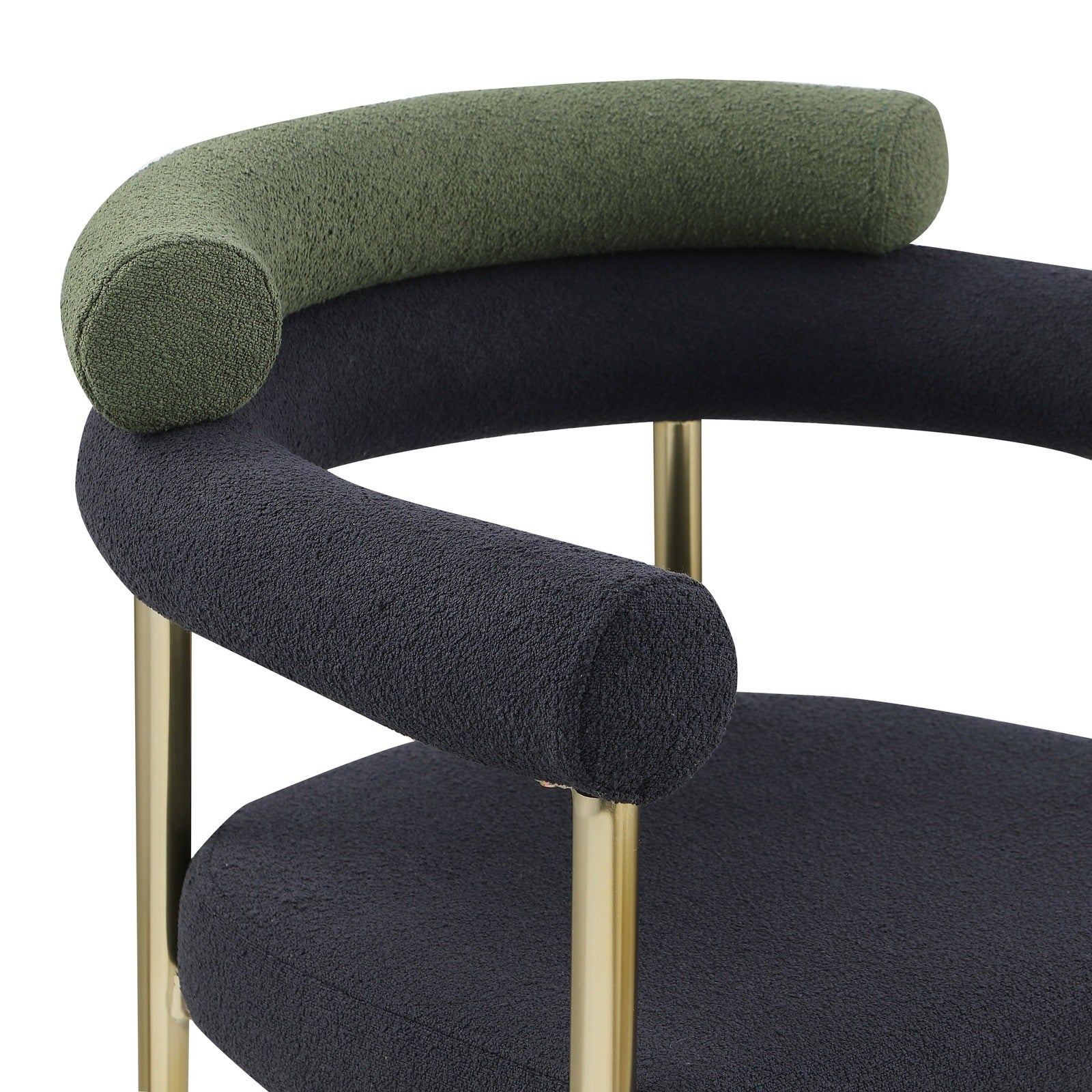 Mid-Century Modern Dining Chairs in Black & Dark Green Boucle