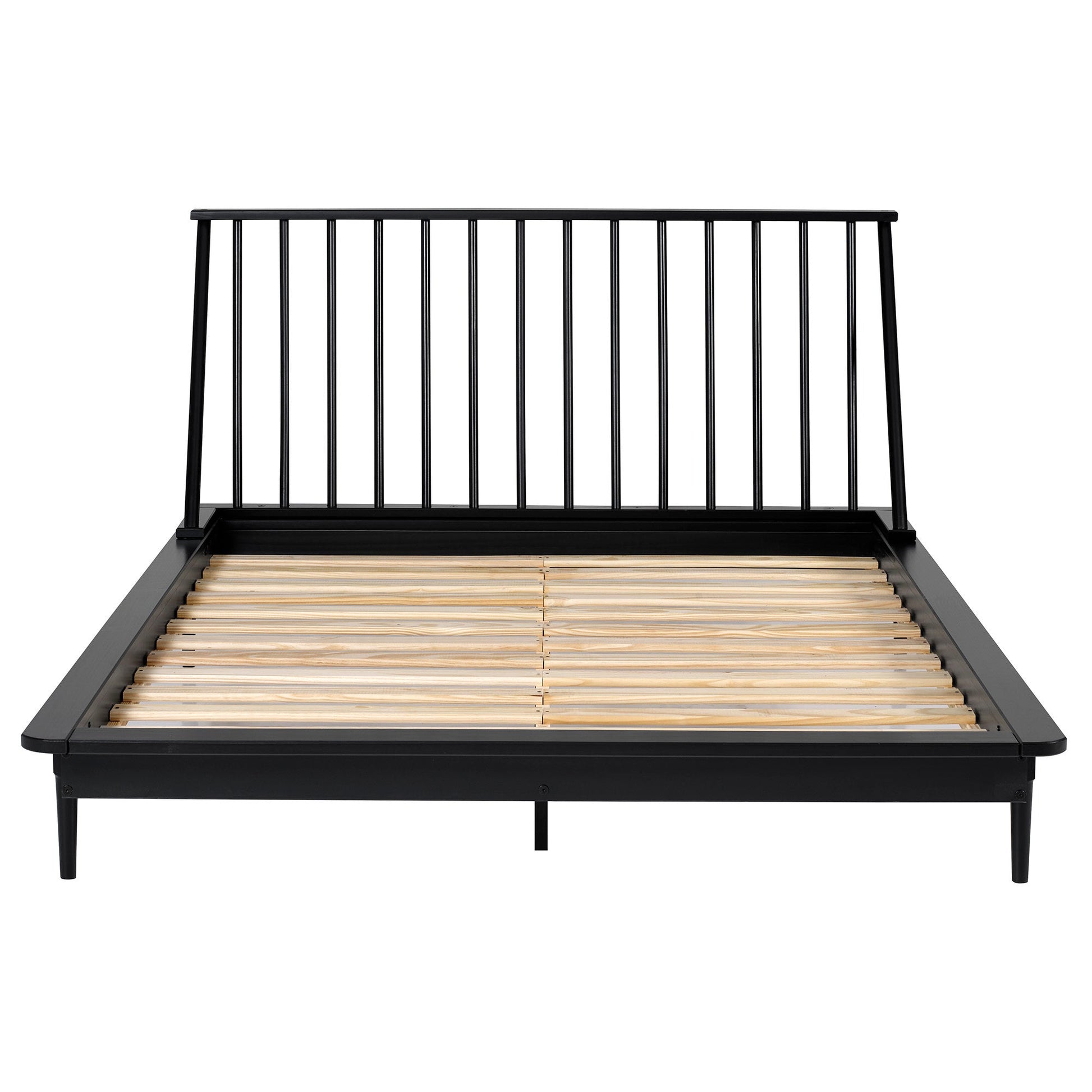 Morgan Mid-Century Modern Solid Wood Queen Platform Bed Frame with Spindle Headboard - Black