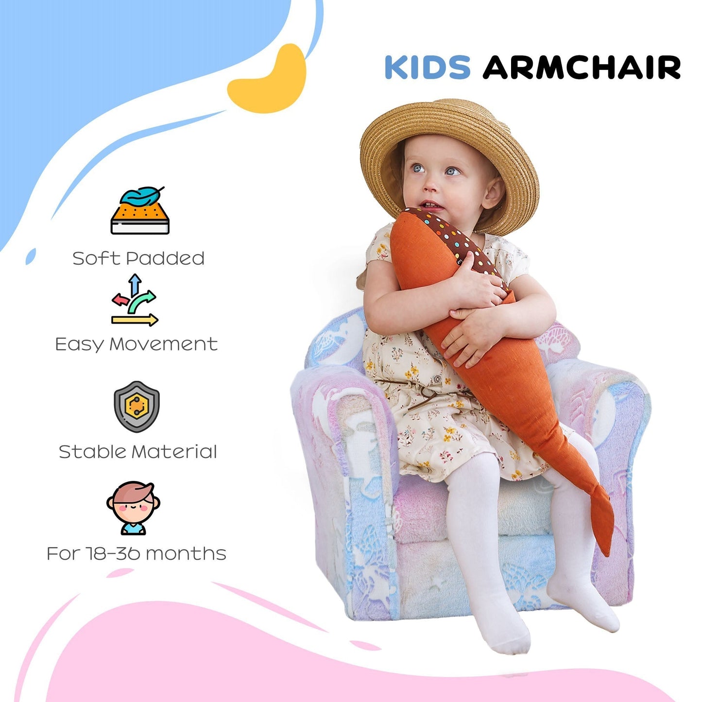 Kids Sofa Chair with Washable Cover & Glow in the Dark Fairy Design