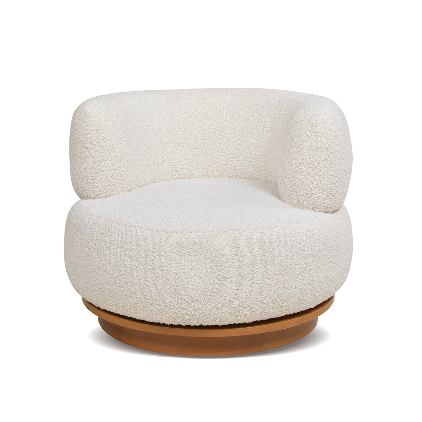 Fuji 360 Swivel Low Barrel Back Accent Chair, Ivory White Boucle